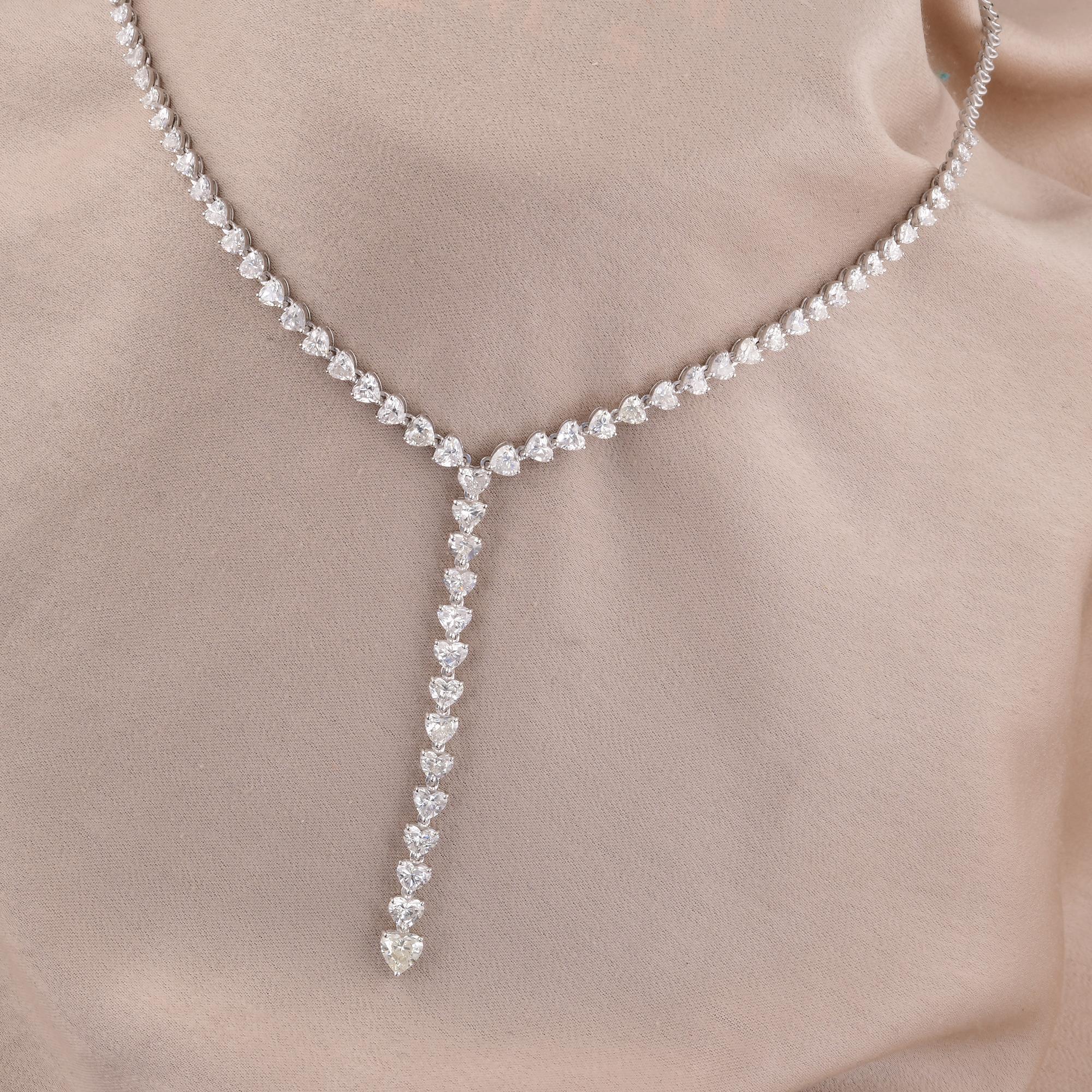 Modern Real 6.84 Carat Heart Shape Diamond Lariat Necklace 14 Karat White Gold Jewelry For Sale