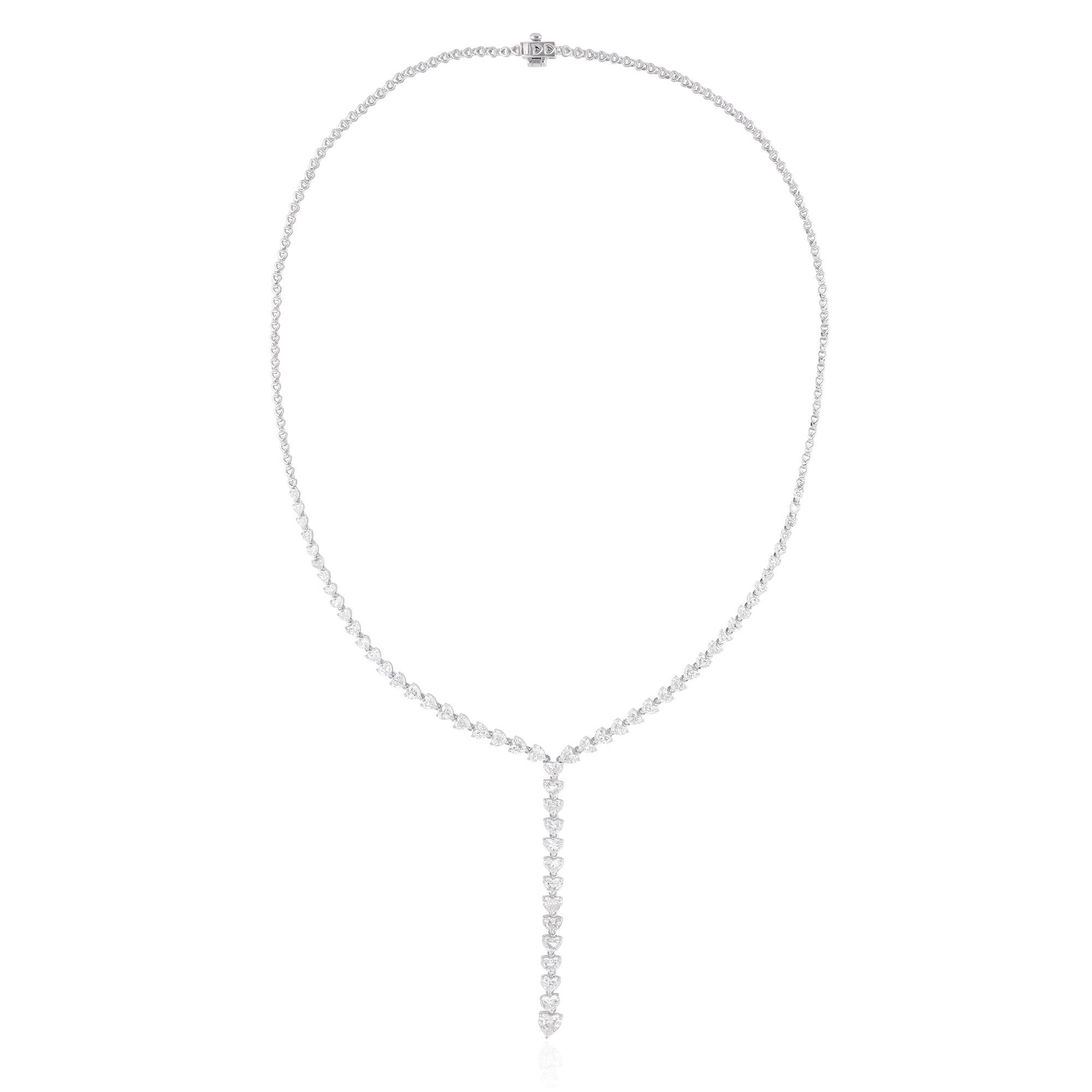 Women's Real 6.84 Carat Heart Shape Diamond Lariat Necklace 14 Karat White Gold Jewelry For Sale