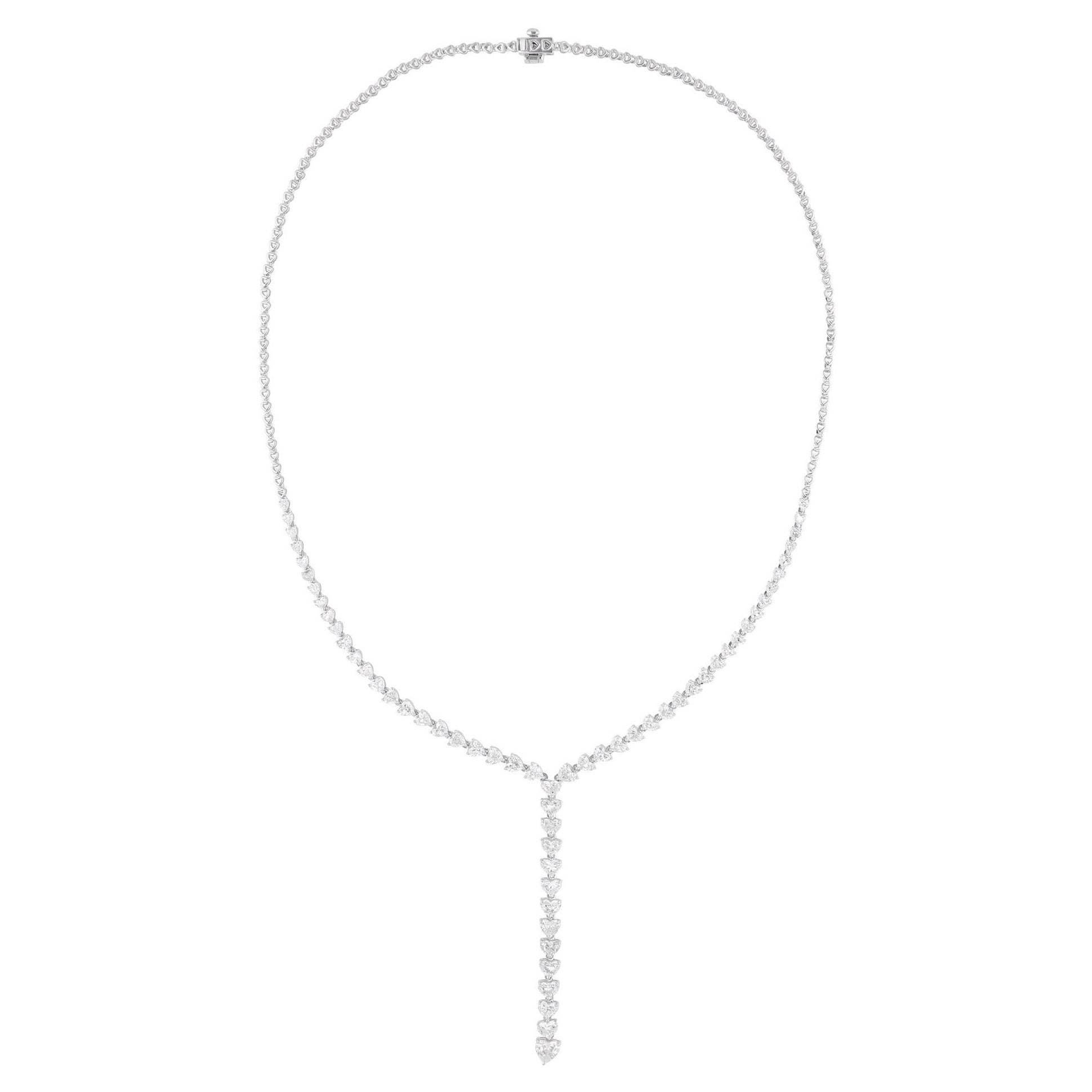 Collar Lariat de Diamantes en Forma de Corazón de 6,84 Quilates de Oro Blanco de 18 Kilates Joyería