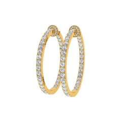 Real 7 Carat SI/H Round Brilliant Cut Diamond Hoop Earrings 14 karat Yellow Gold