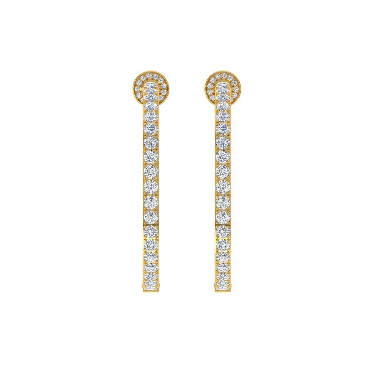 Round Cut Real 7 Carat SI/H Round Brilliant Cut Diamond Hoop Earrings 14 karat Yellow Gold For Sale