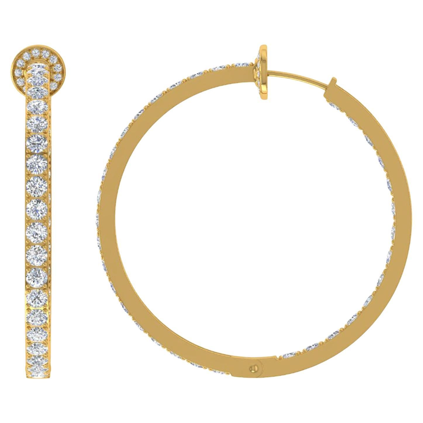 Pendientes de aro de diamante de corte brillante redondo SI/H de 7 quilates reales Oro amarillo de 14 quilates