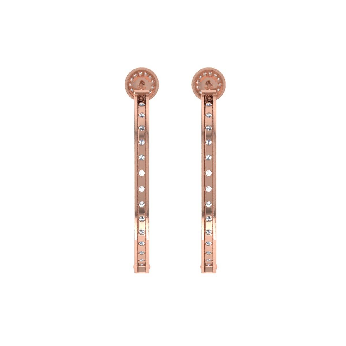 Modern Real 7 Carat SI/H Round Brilliant Cut Diamond Hoop Earrings 18 karat Rose Gold For Sale