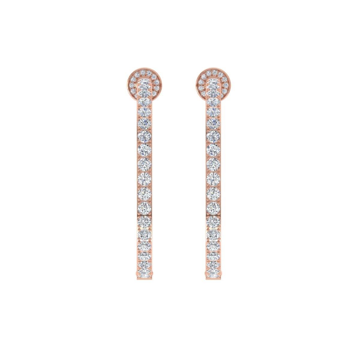 Round Cut Real 7 Carat SI/H Round Brilliant Cut Diamond Hoop Earrings 18 karat Rose Gold For Sale