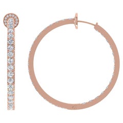 Pendientes de aro de diamante de corte brillante redondo SI/H de 7 quilates reales Oro rosa de 18 quilates