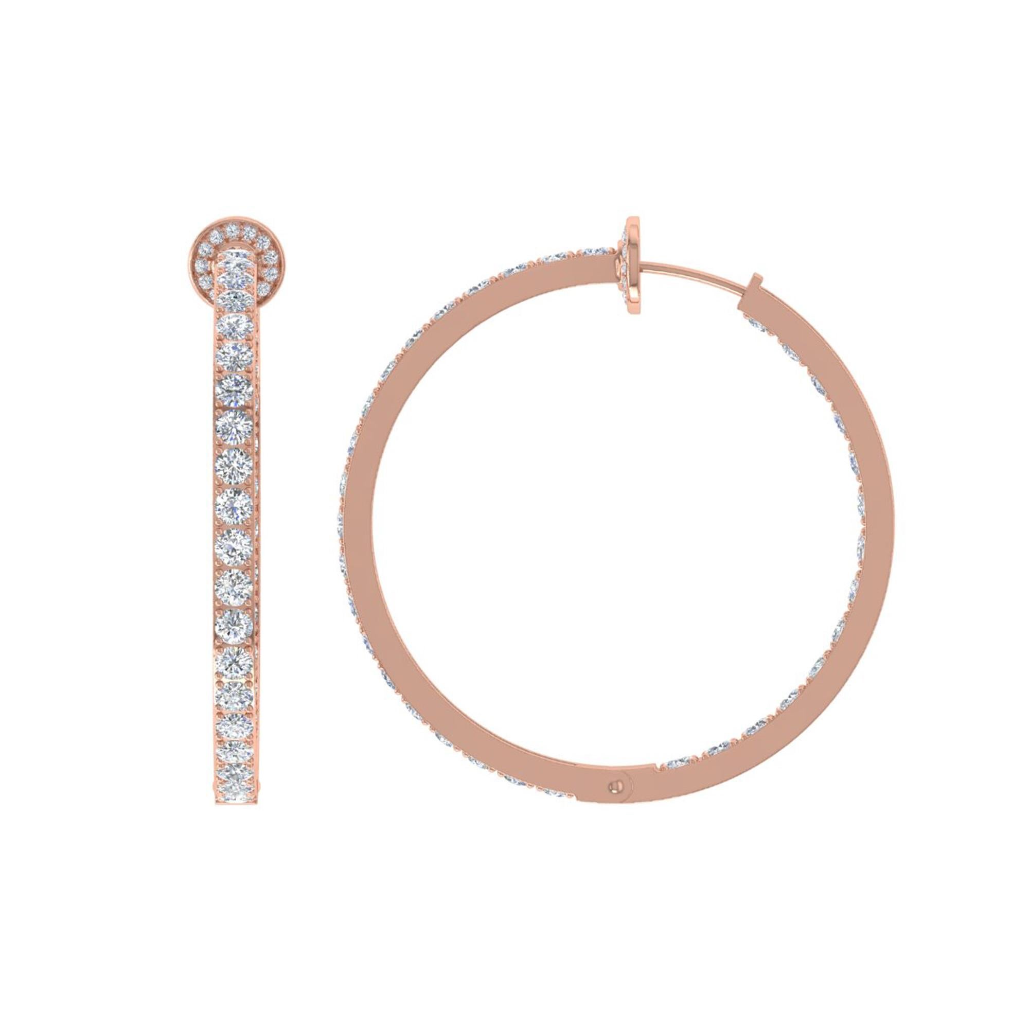 Real 7 Karat SI/H Diamant-Creolen aus 18 Karat Roségold mit rundem Brillantschliff