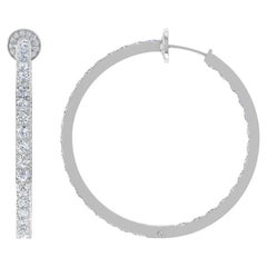 Pendientes de aro de diamante de corte brillante redondo SI/H de 7 quilates reales Oro blanco de 18 quilates