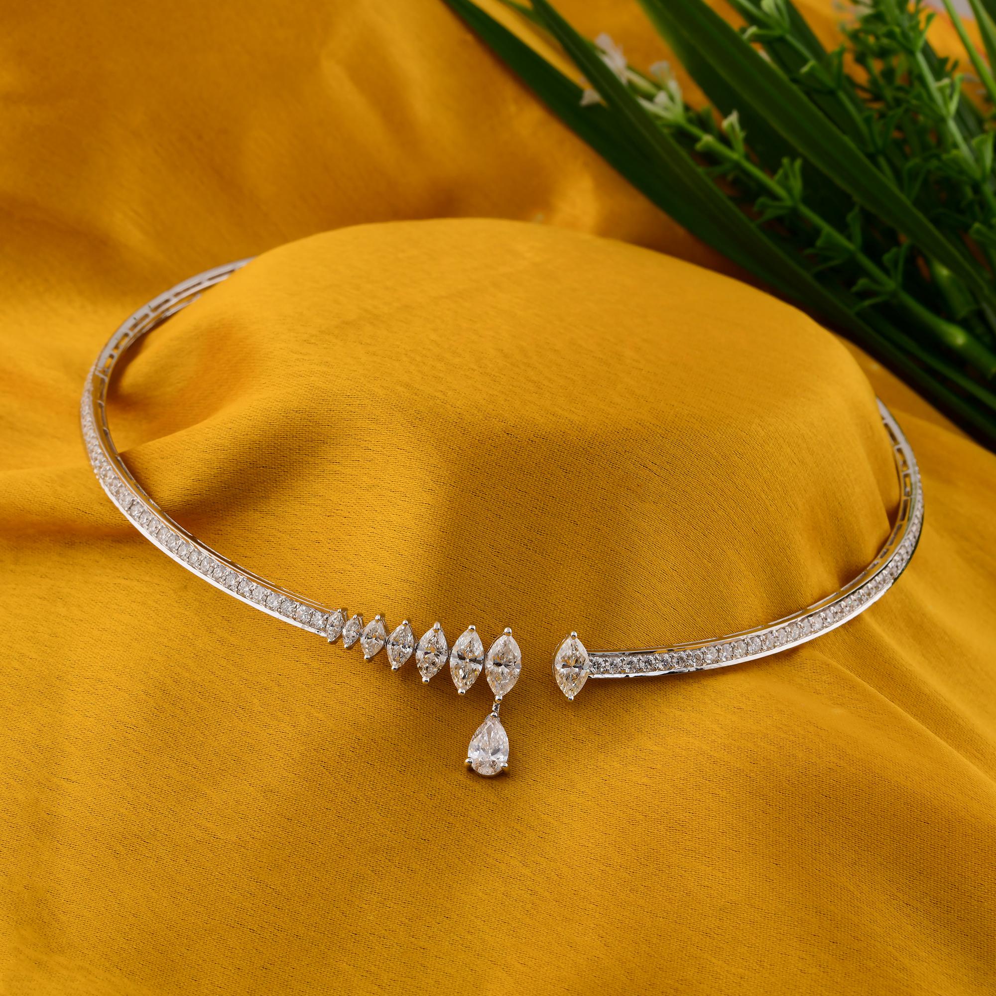 Marquise Cut Real 7.11 Carat SI Clarity HI Color Diamond Choker Necklace 14 Karat White Gold For Sale