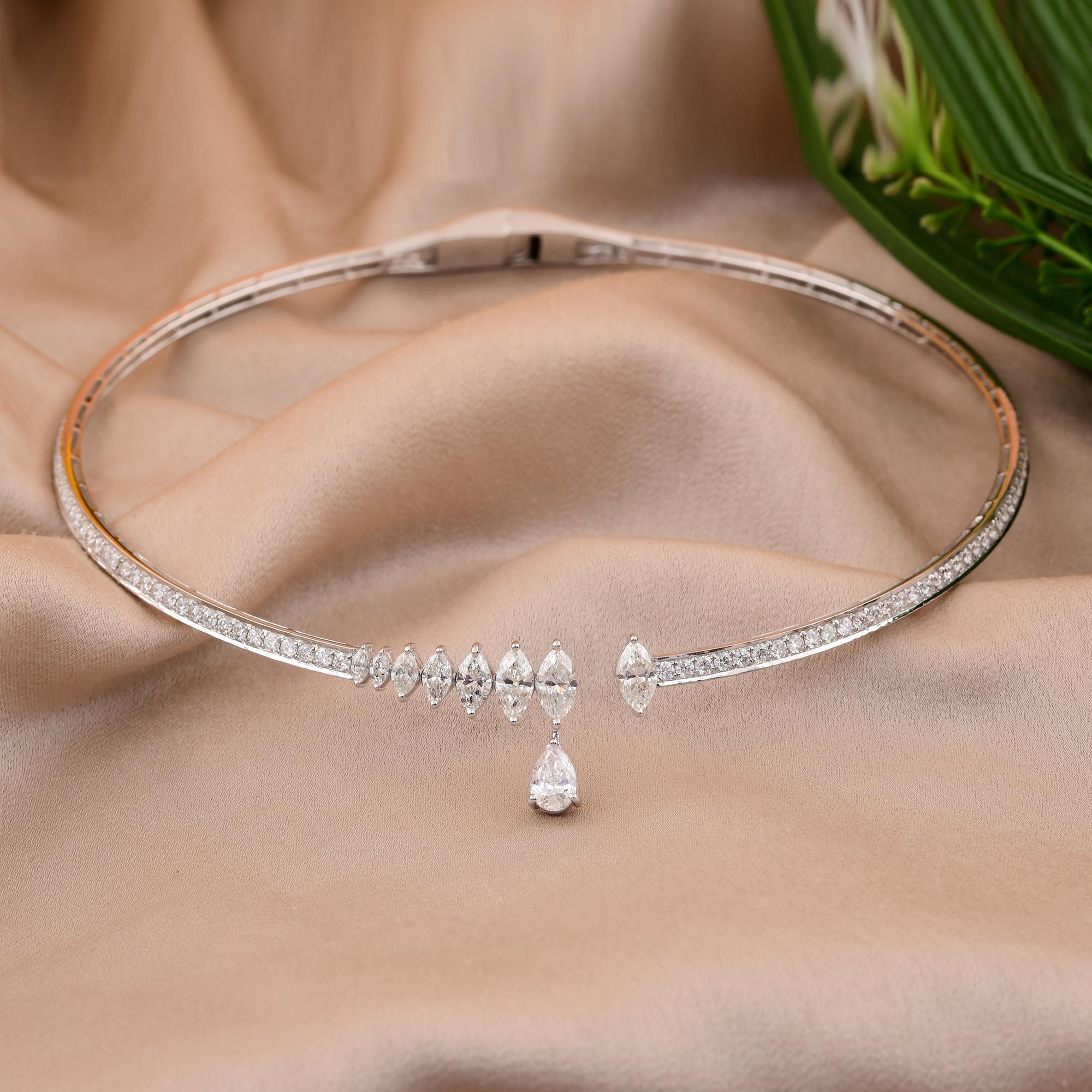 Real 7.11 Carat SI Clarity HI Color Diamond Choker Necklace 14 Karat White Gold In New Condition For Sale In Diera, Dubai