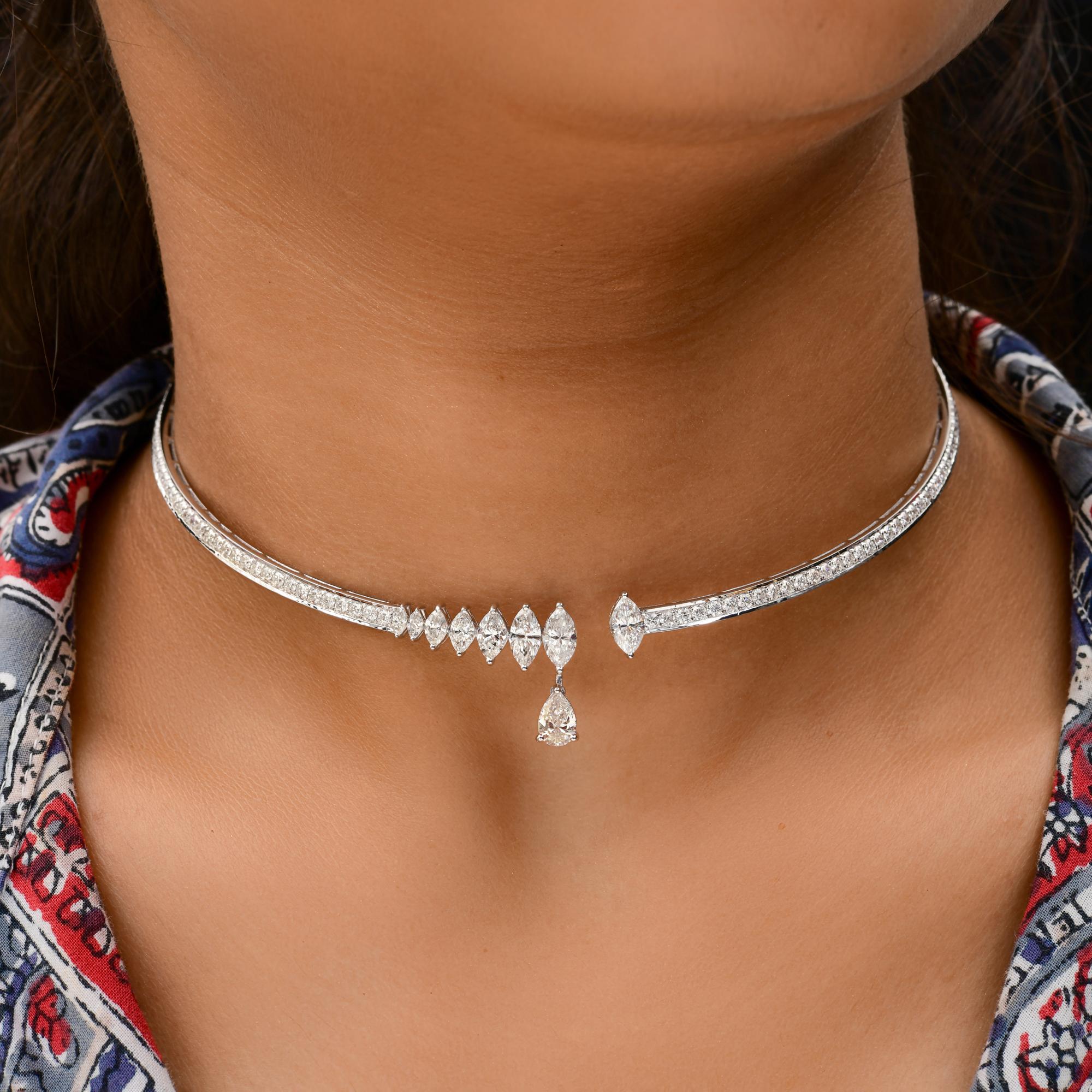 Women's Real 7.11 Carat SI Clarity HI Color Diamond Choker Necklace 14 Karat White Gold For Sale