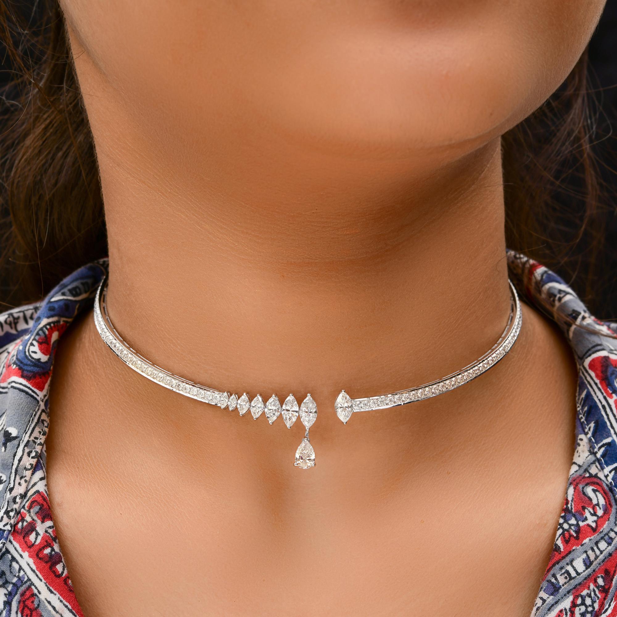 Real 7.11 Carat SI Clarity HI Color Diamond Choker Necklace 14 Karat White Gold For Sale 1