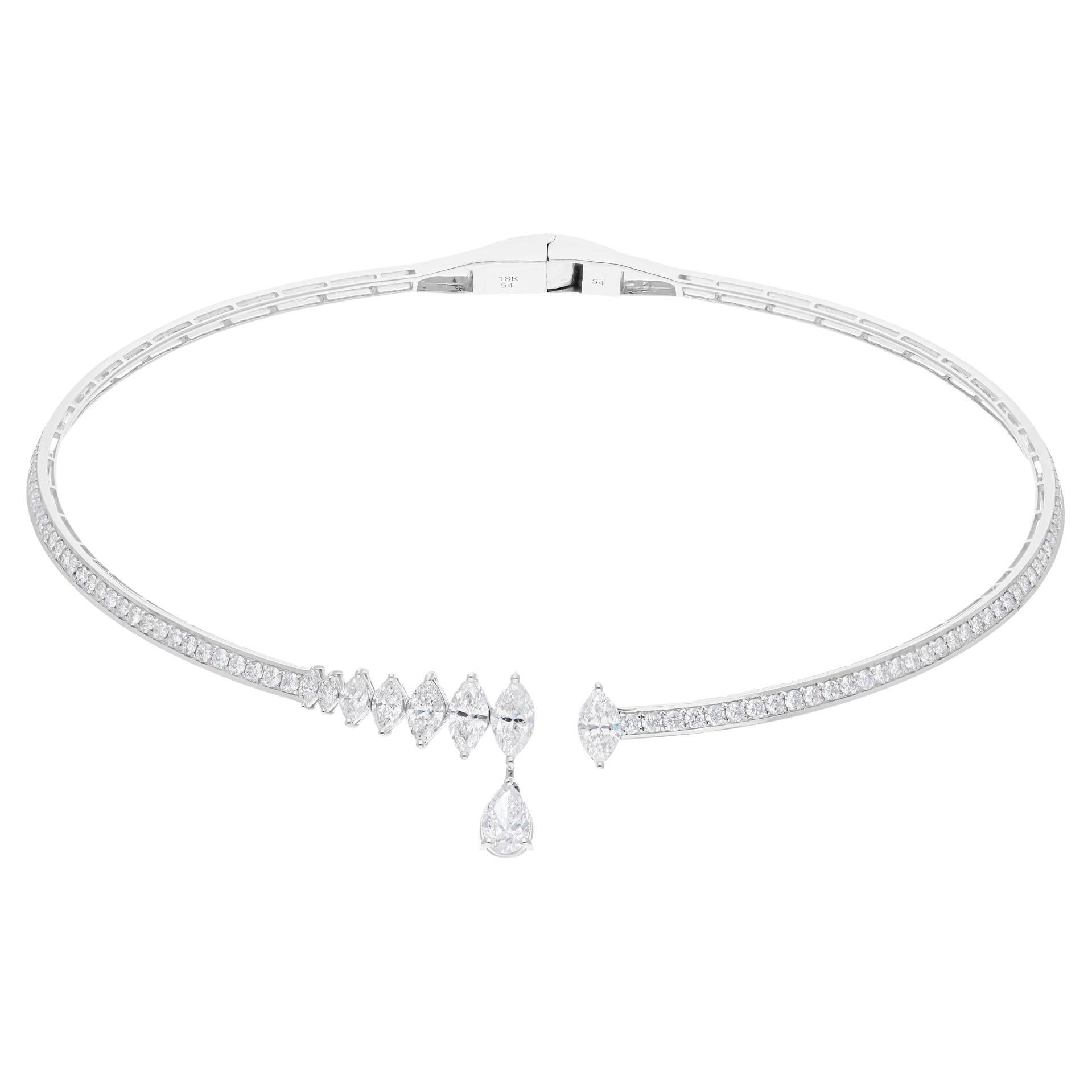Real 7.11 Carat SI Clarity HI Color Diamond Choker Necklace 14 Karat White Gold