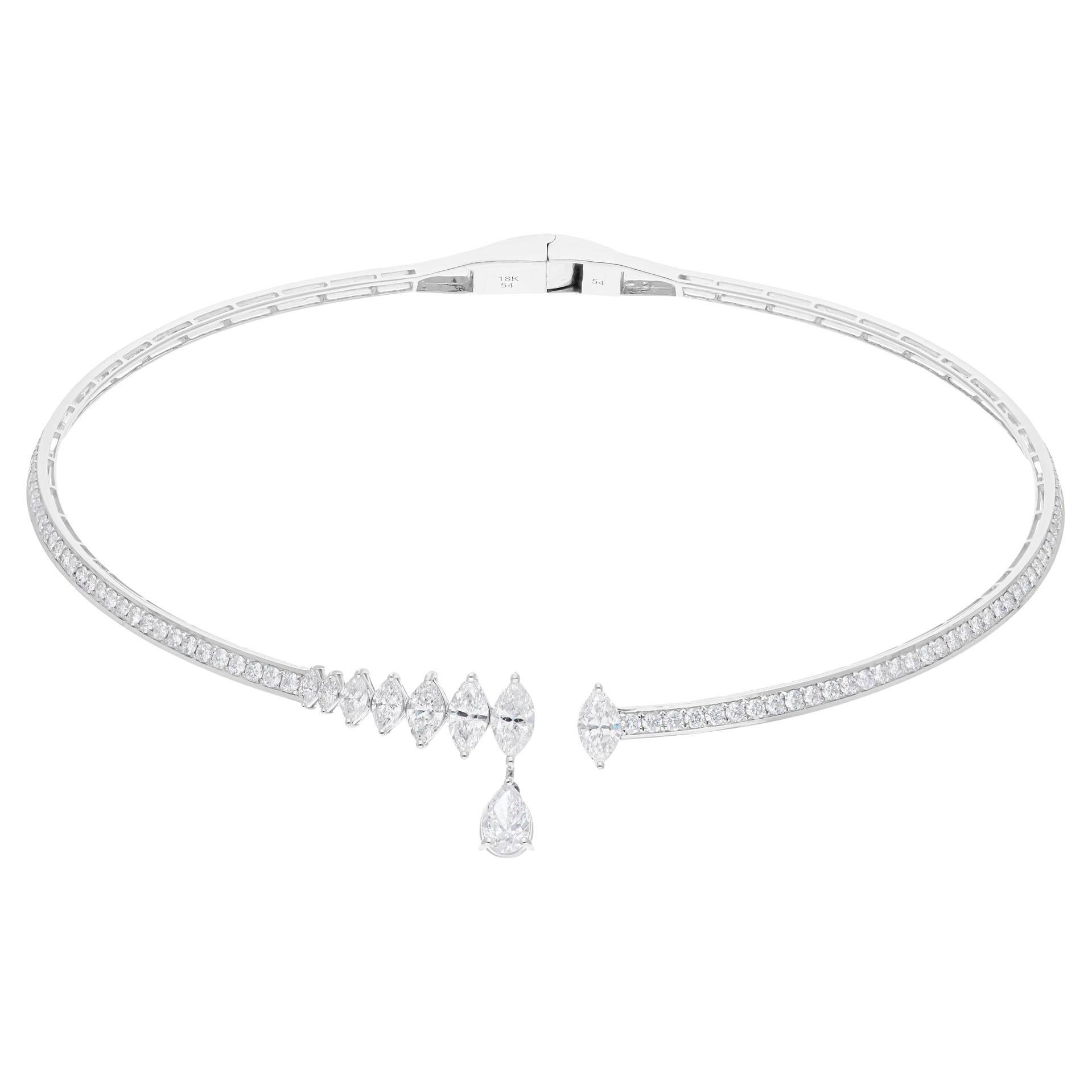 Real 7.11 Carat SI Clarity HI Color Diamond Choker Necklace 18 Karat White Gold