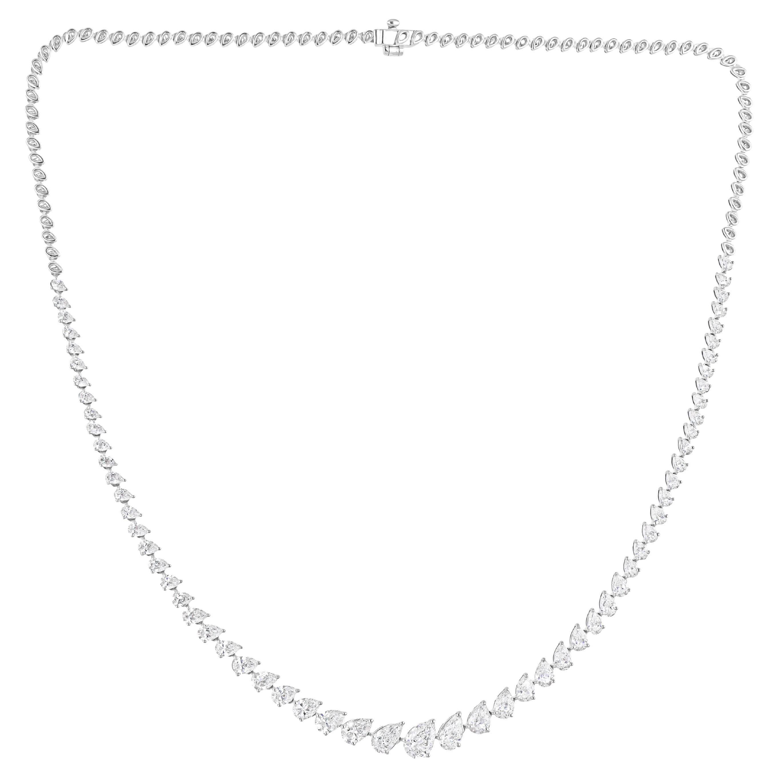 Real 7.13 Carat SI/H Graduated Pear Diamond Necklace 18 Karat White Gold Jewelry