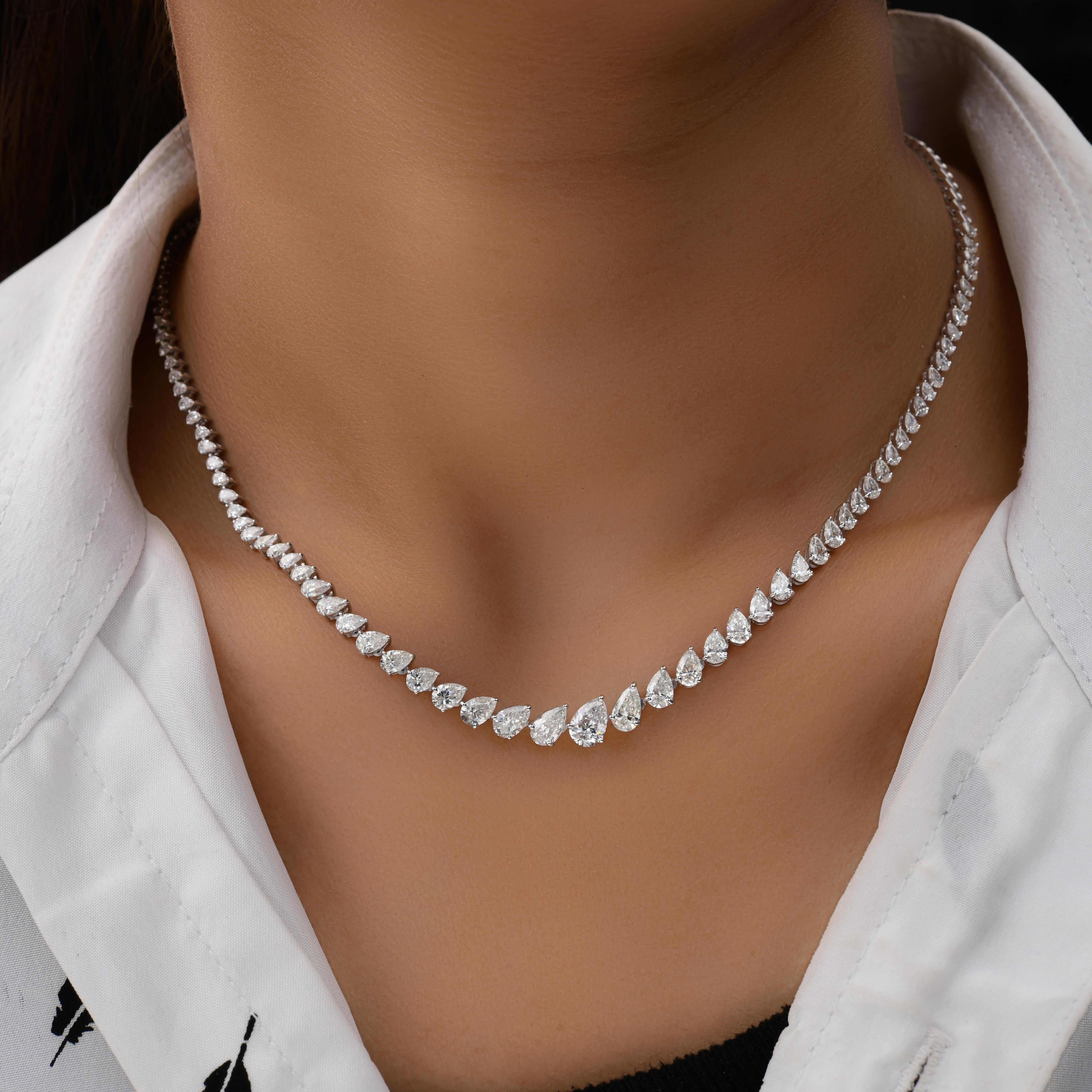 7,13 carati reali  SI/HI Collana di diamanti a pera graduata in oro bianco 14K Gioielli.
Questa splendida collana presenta un classico design a tennis con diamanti graduali a forma di pera, accuratamente incastonati per creare un flusso di