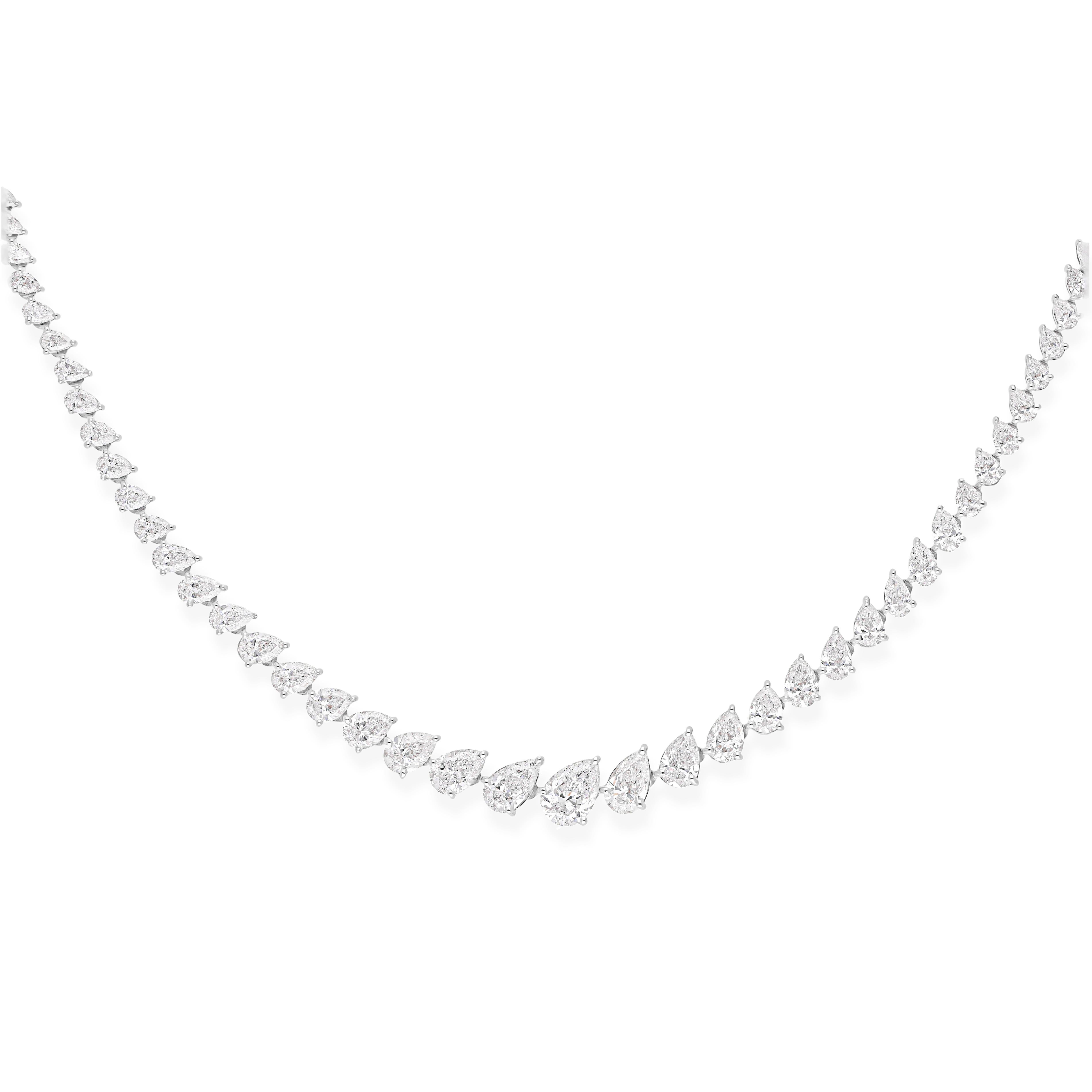 Moderno 7,13 carati reali  Collana di diamanti a pera graduata SI/HI Gioielli in oro bianco 14K in vendita