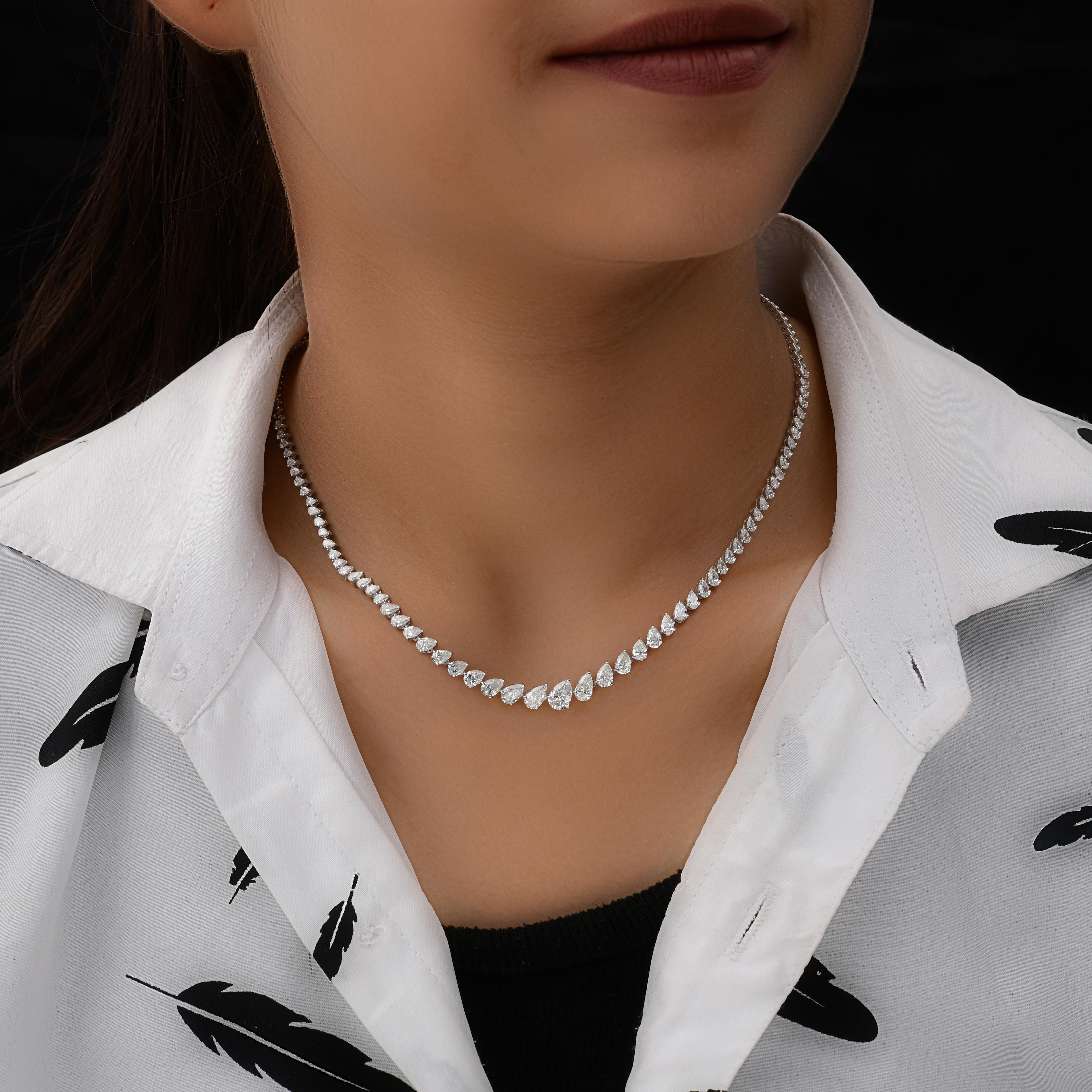 Taglio a goccia 7,13 carati reali  Collana di diamanti a pera graduata SI/HI Gioielli in oro bianco 14K in vendita