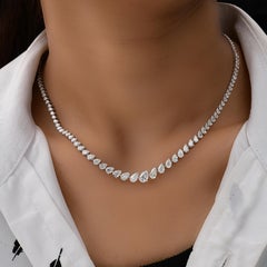 Real 7.13Carat  SI/HI Graduated Pear Diamond Necklace 18K White Gold Jewelry.
