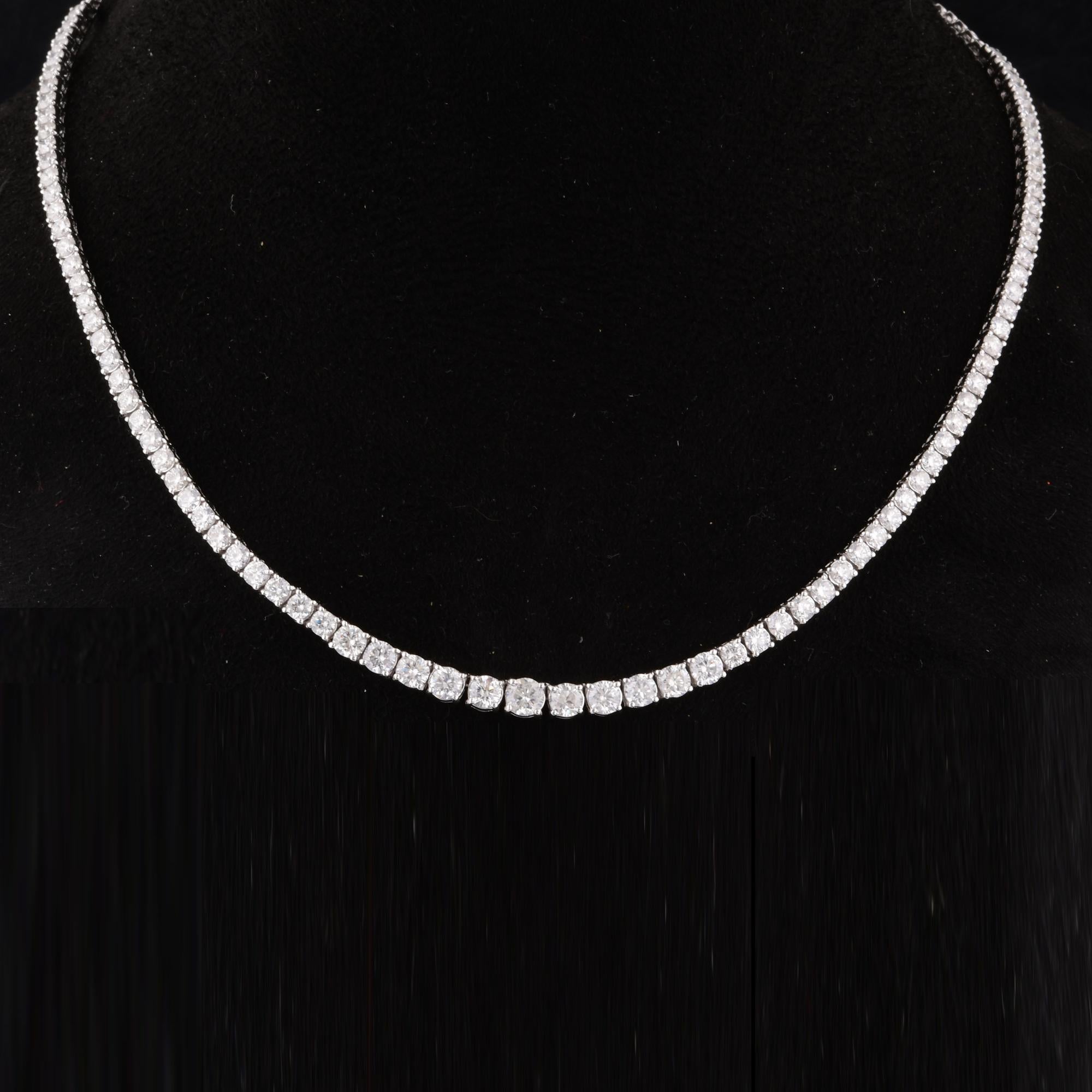 Round Cut Real 7.18 Carat SI Clarity HI Color Diamond Chain Necklace 14 Karat White Gold For Sale