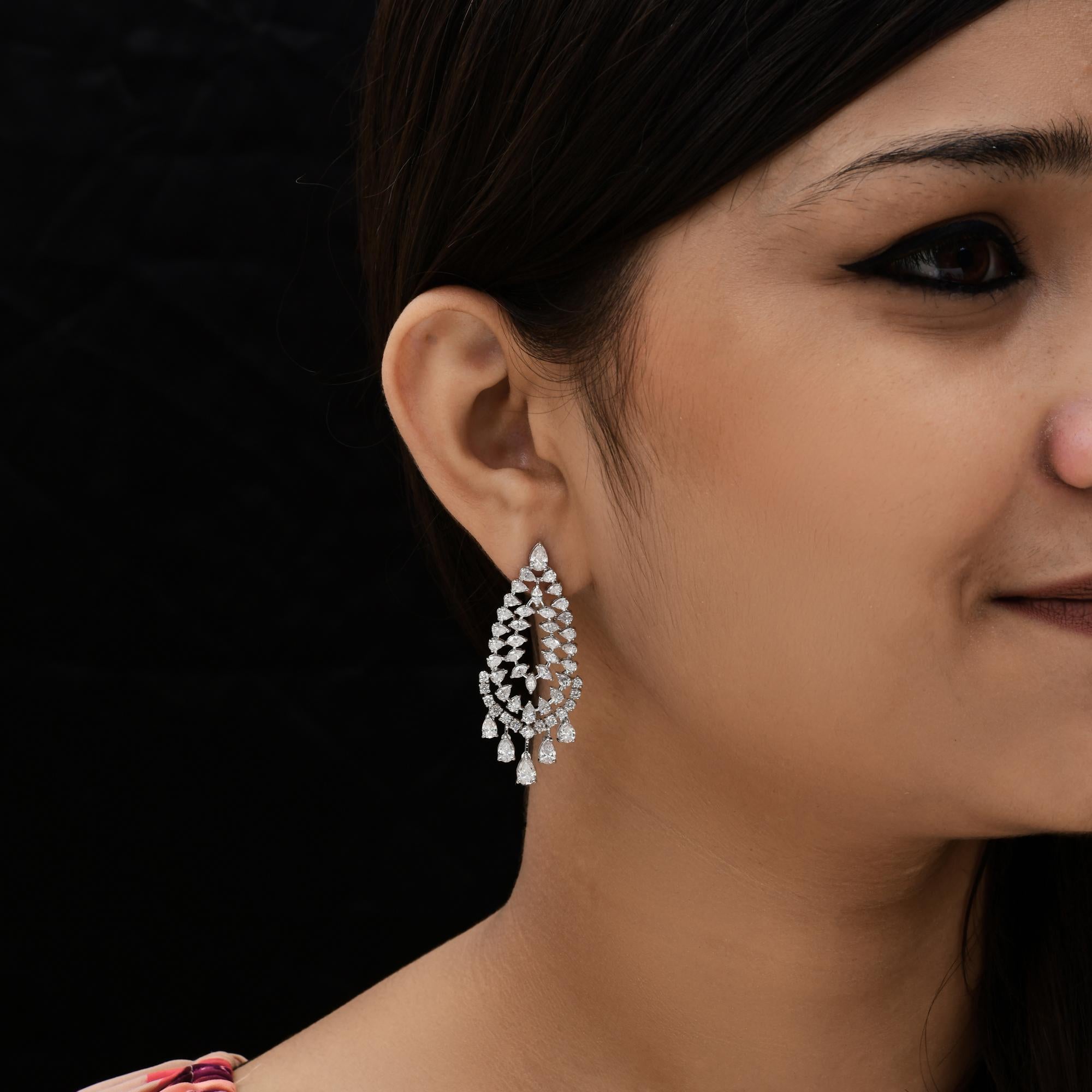 Modern Real 7.27 Carat SI Clarity HI Color Diamond Dangle Earrings 18 Karat White Gold For Sale