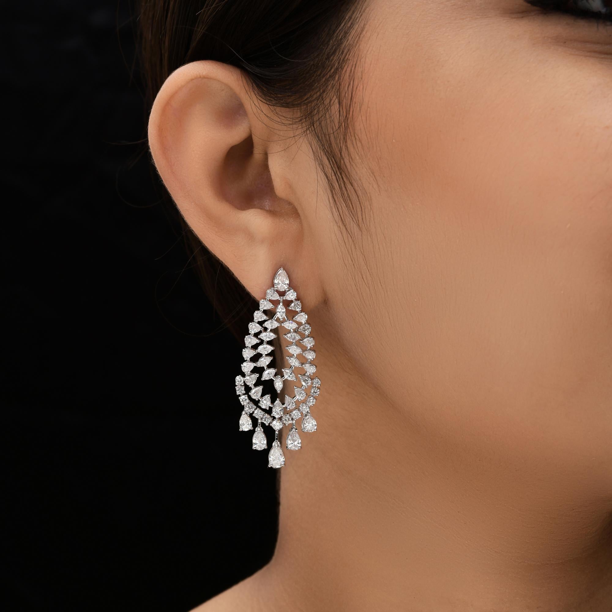 Pear Cut Real 7.27 Carat SI Clarity HI Color Diamond Dangle Earrings 18 Karat White Gold For Sale