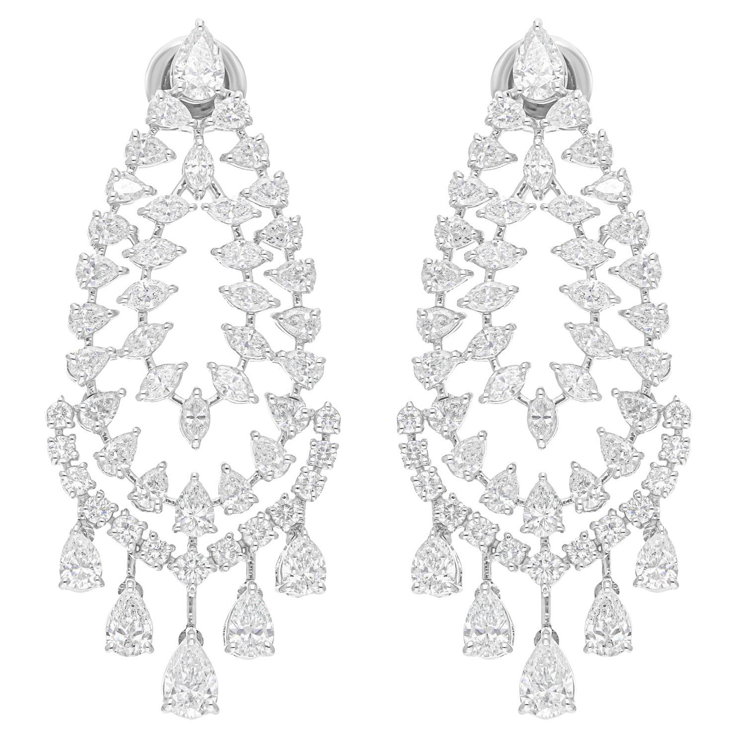 Real 7.27 Carat SI Clarity HI Color Diamond Dangle Earrings 18 Karat White Gold For Sale