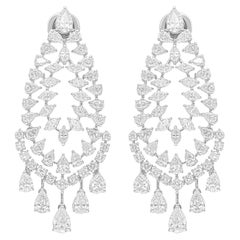 Real 7.27 Carat SI Clarity HI Color Diamond Dangle Earrings 18 Karat White Gold