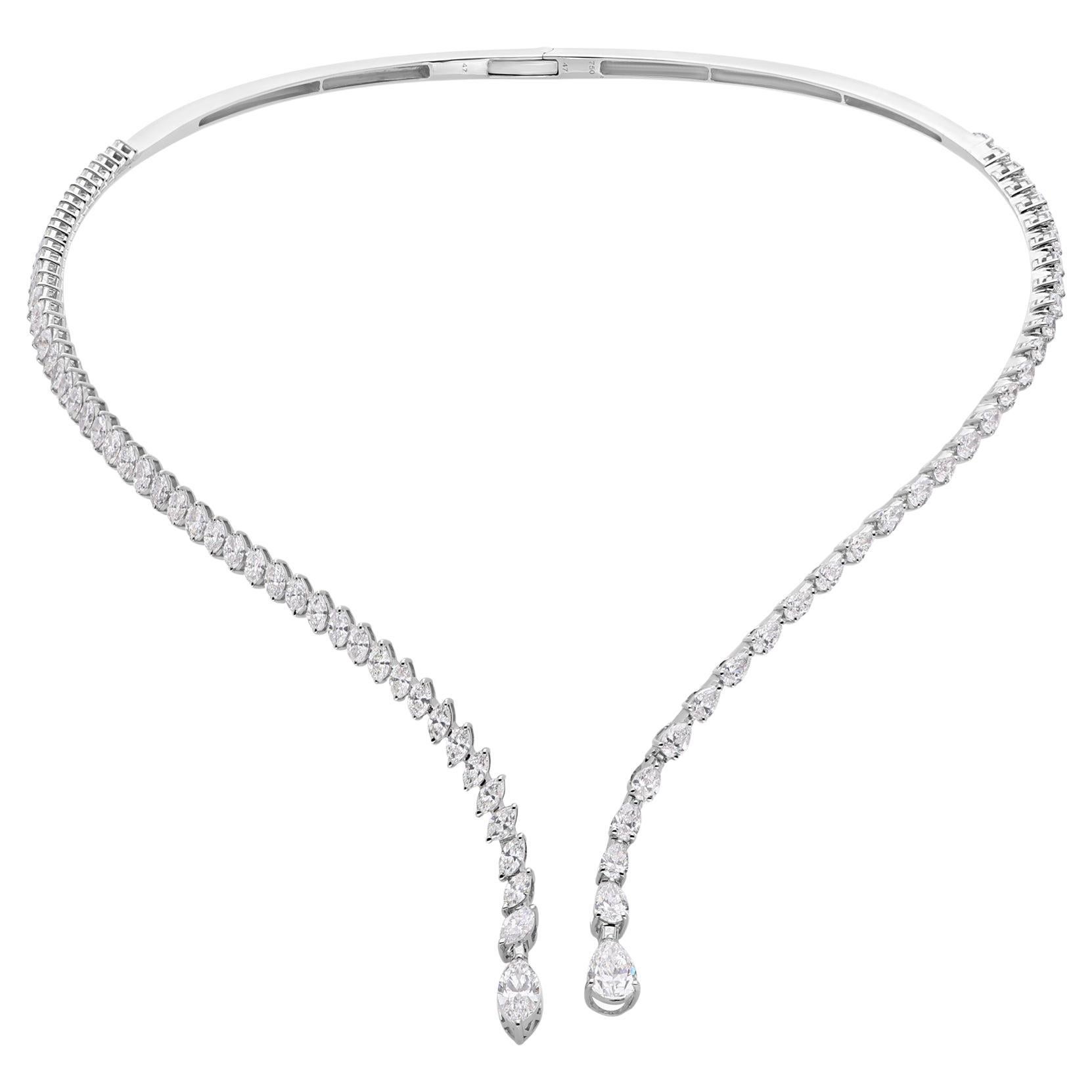 Real 7.41 Carat SI/H Pear Marquise Diamond Choker Necklace 18 Karat White Gold