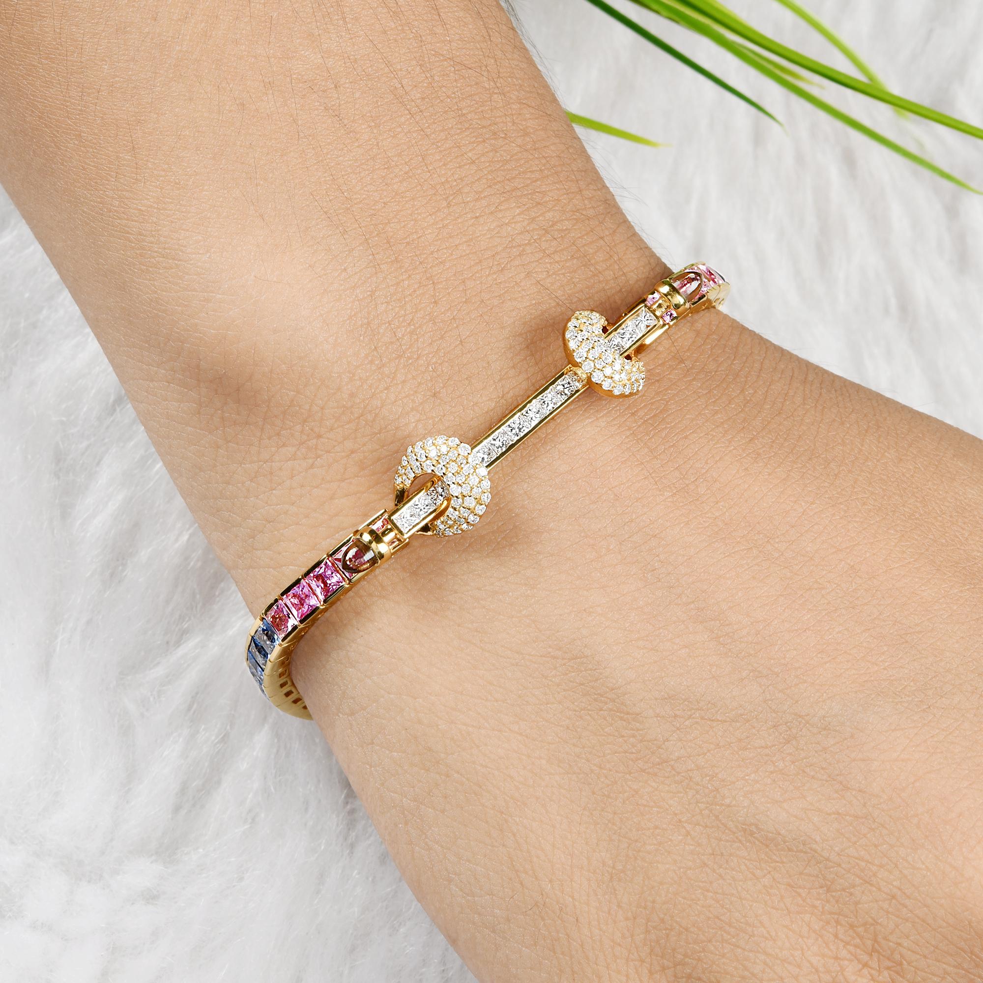Moderne Bracelet réal en or jaune 18 carats avec plusieurs saphirs de 7,81 carats et diamants de 1,35 carat en vente