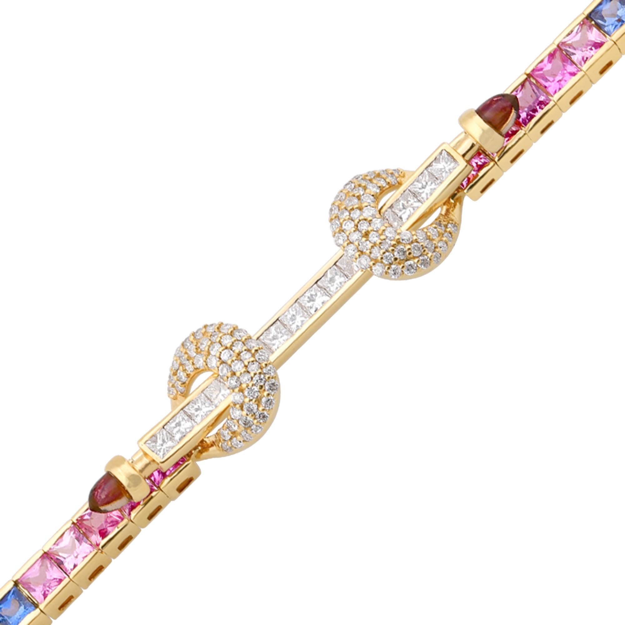 Taille princesse Bracelet réal en or jaune 18 carats avec plusieurs saphirs de 7,81 carats et diamants de 1,35 carat en vente