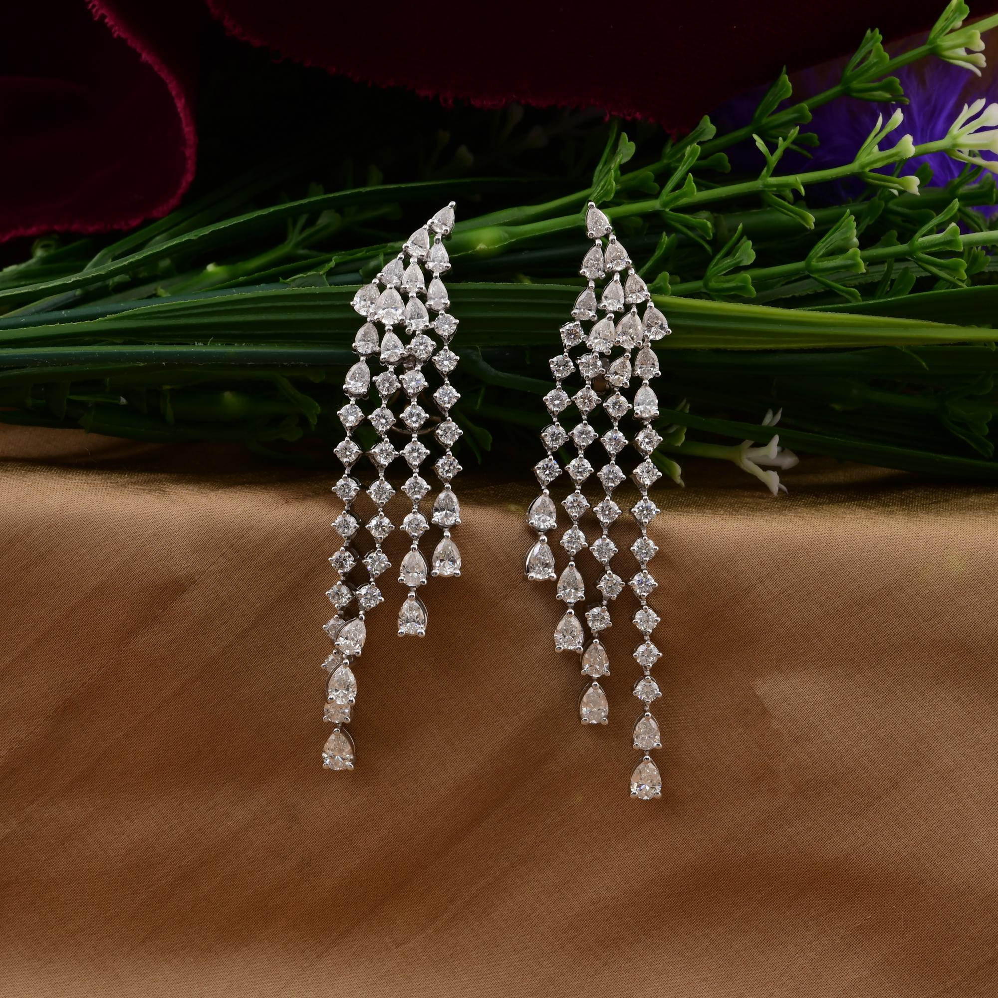 Pendientes araña de diamantes redondos pera SI/H reales de 7,86 quilates y oro blanco de 18 quilates Moderno en venta
