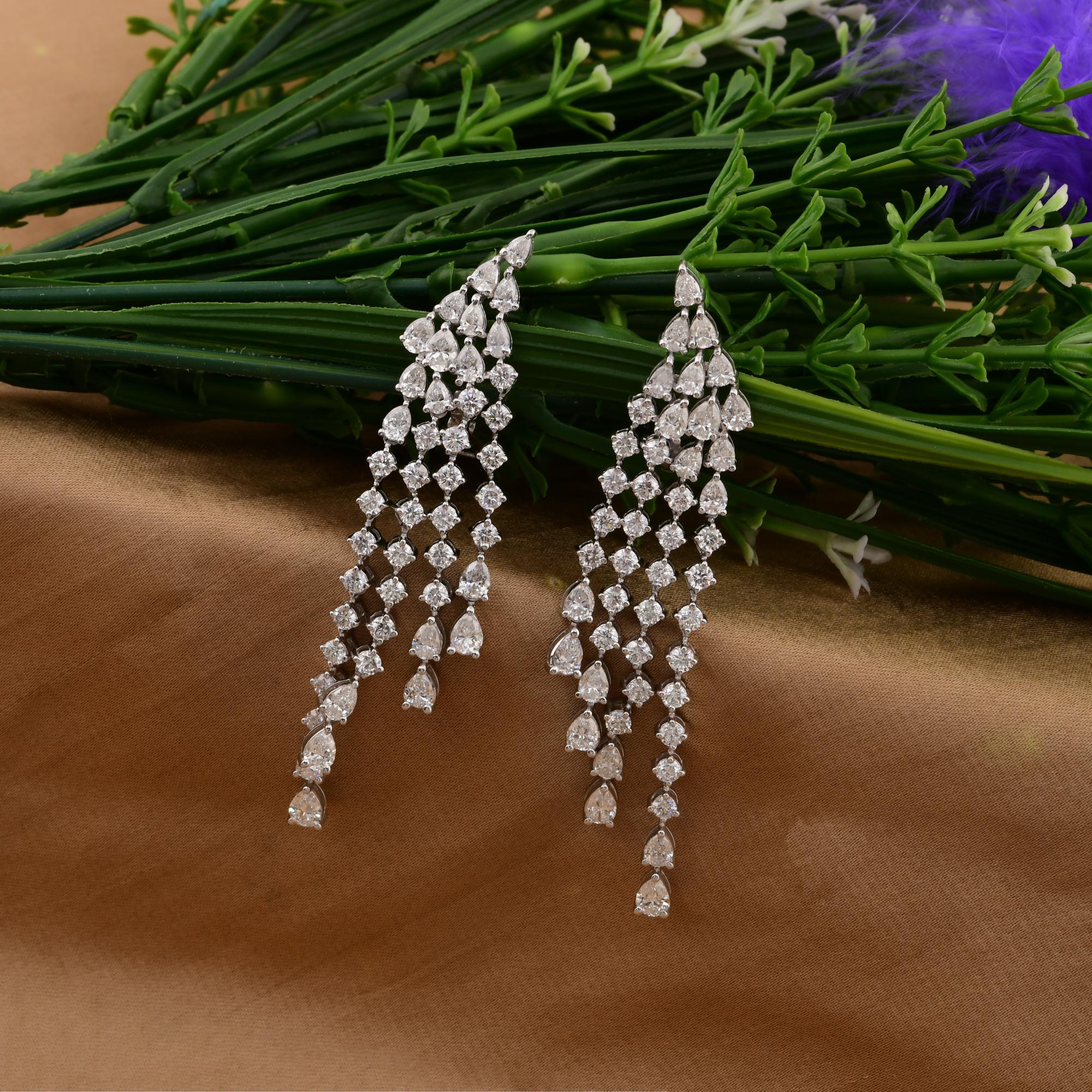 Pendientes araña de diamantes redondos pera SI/H reales de 7,86 quilates y oro blanco de 18 quilates Corte pera en venta