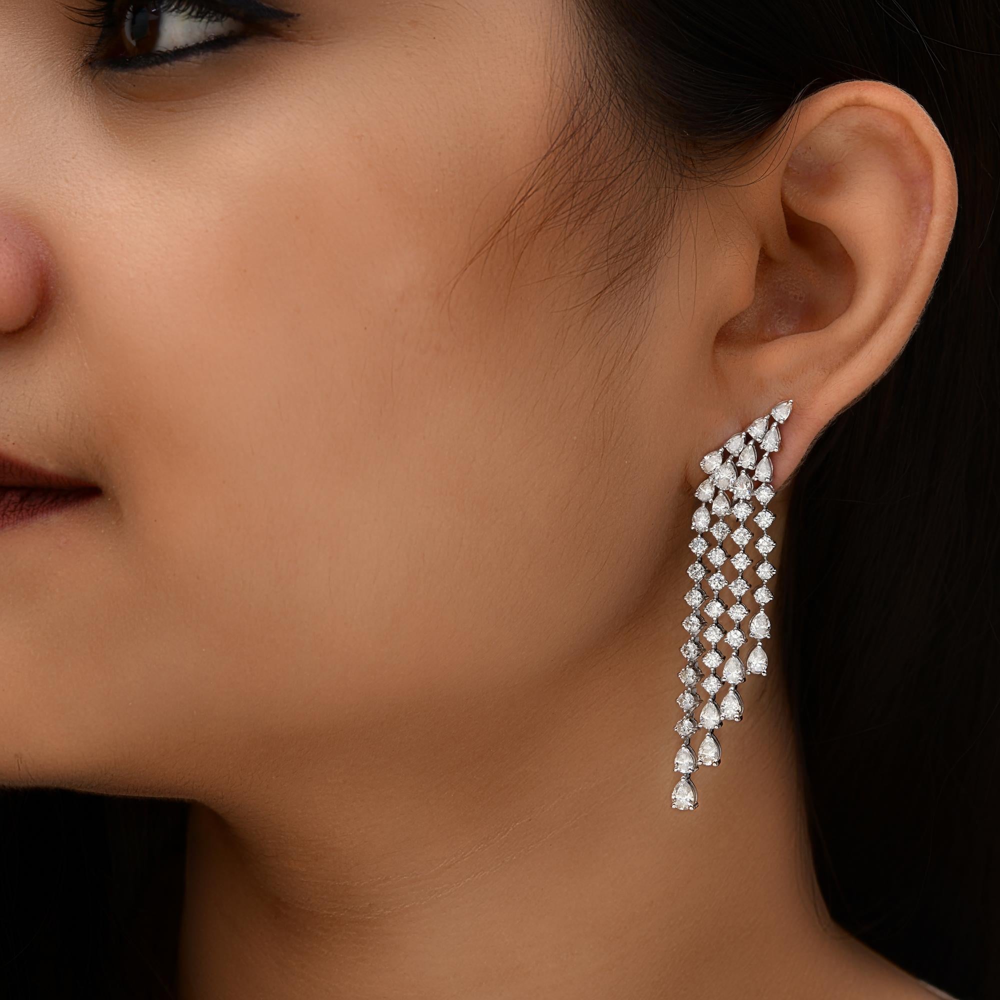 Pendientes araña de diamantes redondos pera SI/H reales de 7,86 quilates y oro blanco de 18 quilates en Nuevo estado para la venta en Diera, Dubai