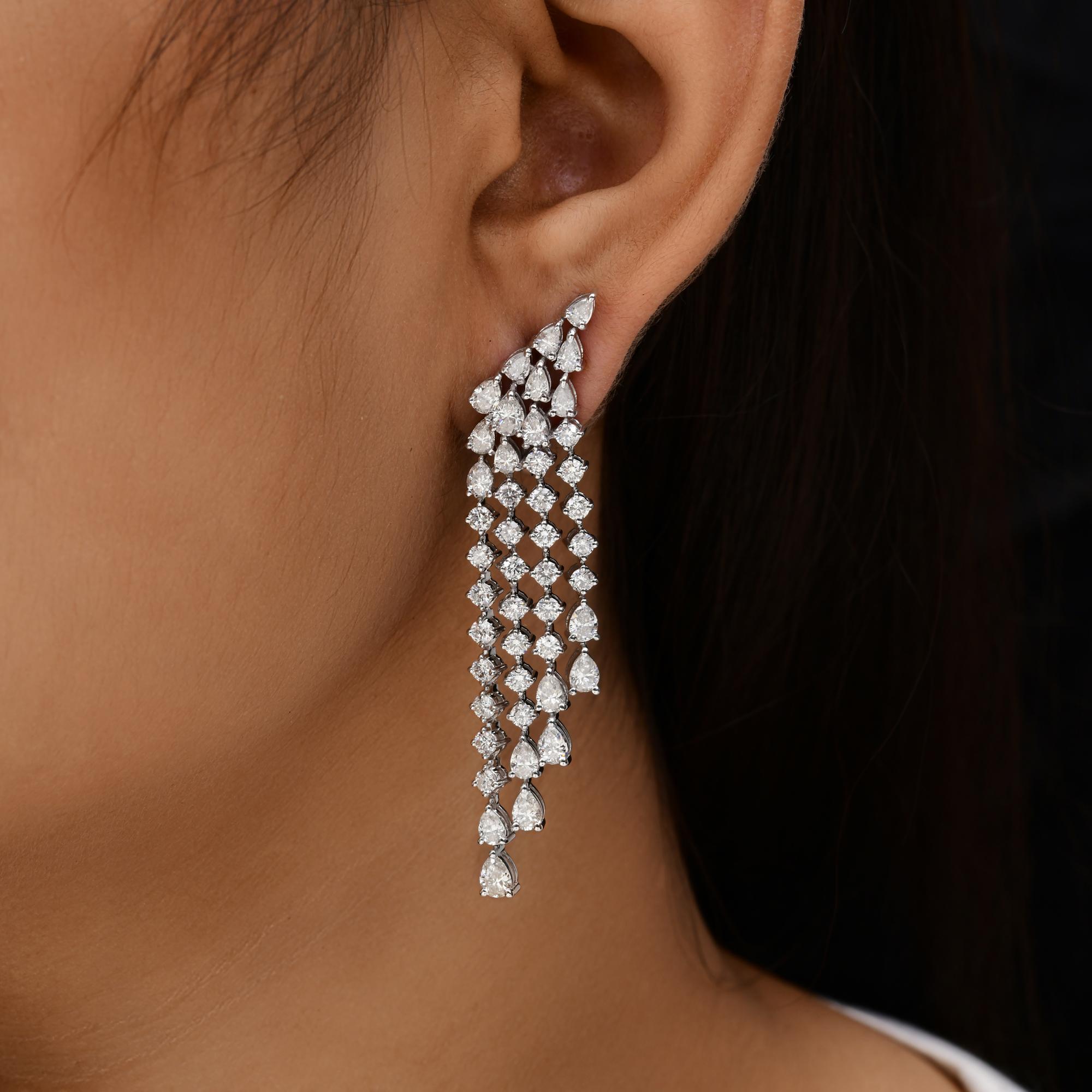 De las mujeres Pendientes araña de diamantes redondos pera SI/H reales de 7,86 quilates y oro blanco de 18 quilates en venta
