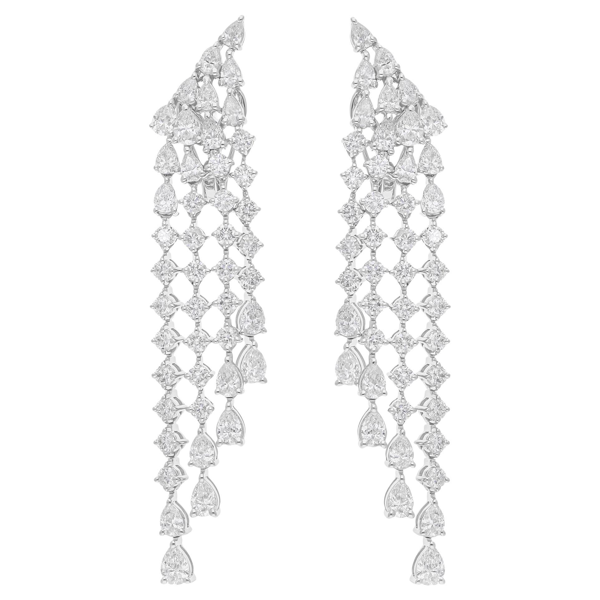 Pendientes araña de diamantes redondos pera SI/H reales de 7,86 quilates y oro blanco de 18 quilates en venta