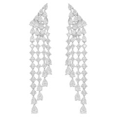 Real 7.86 Carat SI/H Pear Round Diamond Chandelier Earrings 18 Karat White Gold