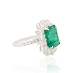 Real 7.93 Carat Emerald Gemstone Cocktail Ring 3.50 Carat Diamond 18k White Gold