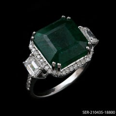 8.3 Carat Emerald 1.12 Carat SI/H Diamond Halo Cocktail Ring 18K White Gold