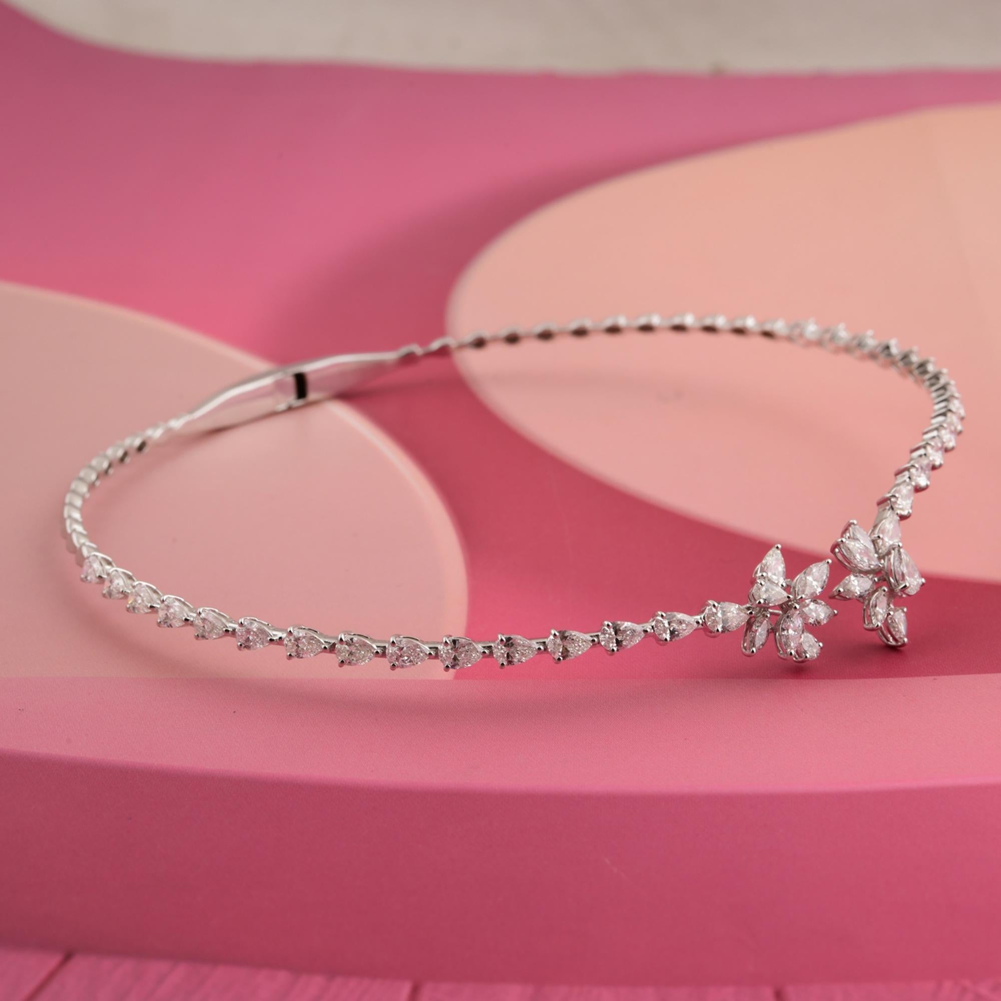 Real 8.39 Carat SI/H Marquise Pear Diamond Choker Necklace 18 Karat White Gold Pour femmes en vente