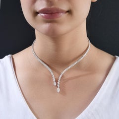 Real 8.56 Carat SI Clarity HI Color Diamond Collar Necklace 18 Karat White Gold