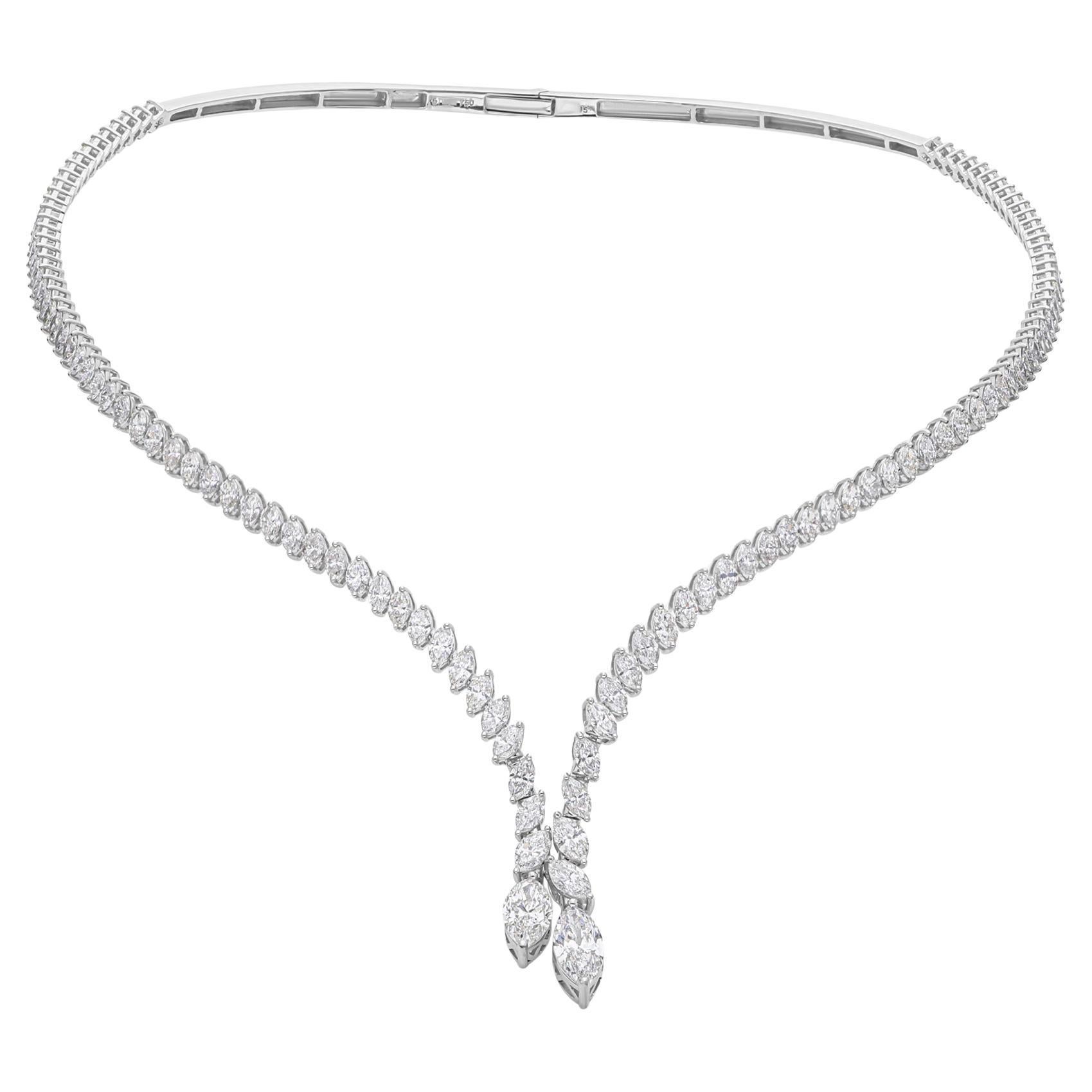 Real 8.56 Carat SI Clarity HI Color Diamond Collar Necklace 18 Karat White Gold