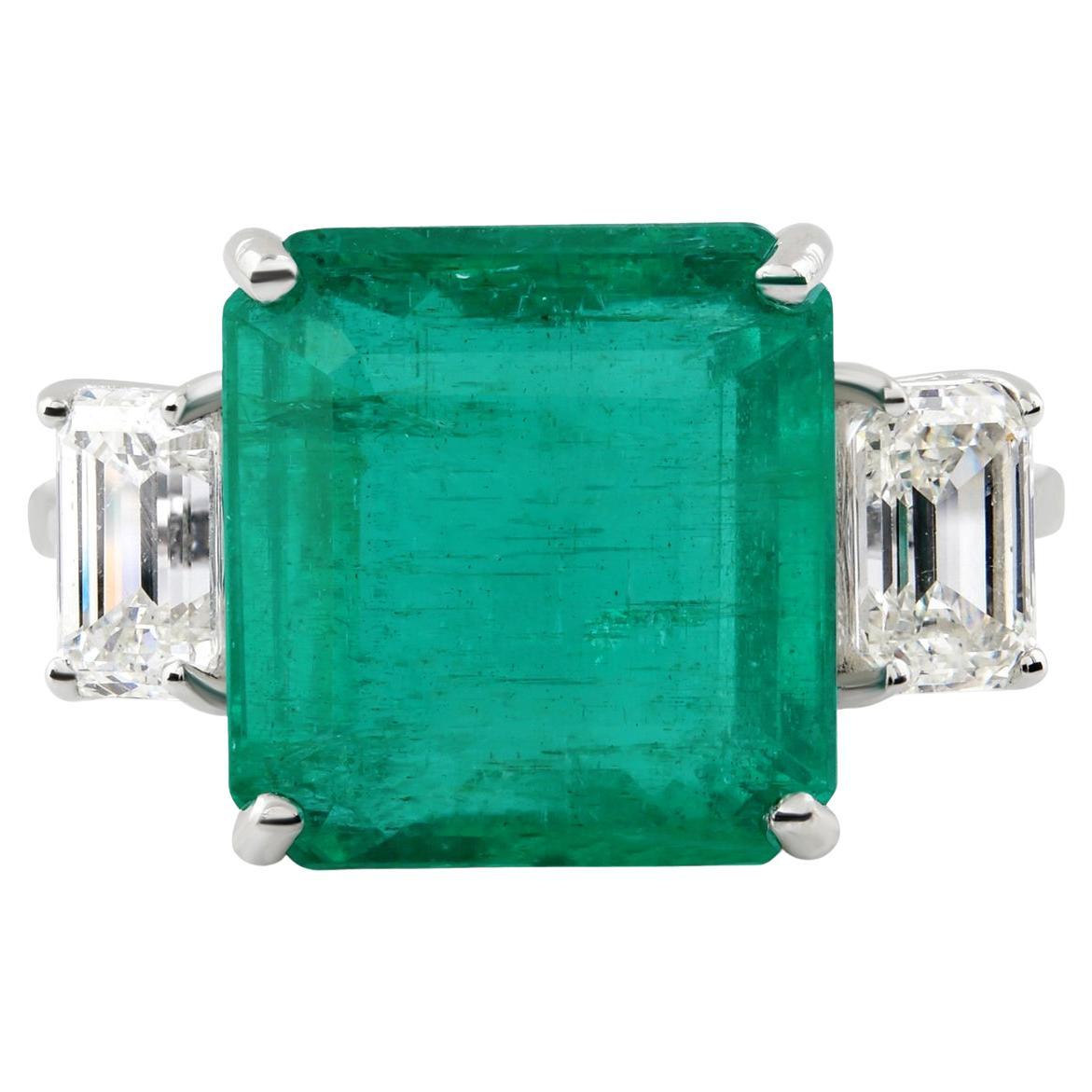 Im Angebot: Echter 8,56 Karat sambischer Smaragd 5,30 Karat SI/H Diamantring 18 Karat Weißgold ()