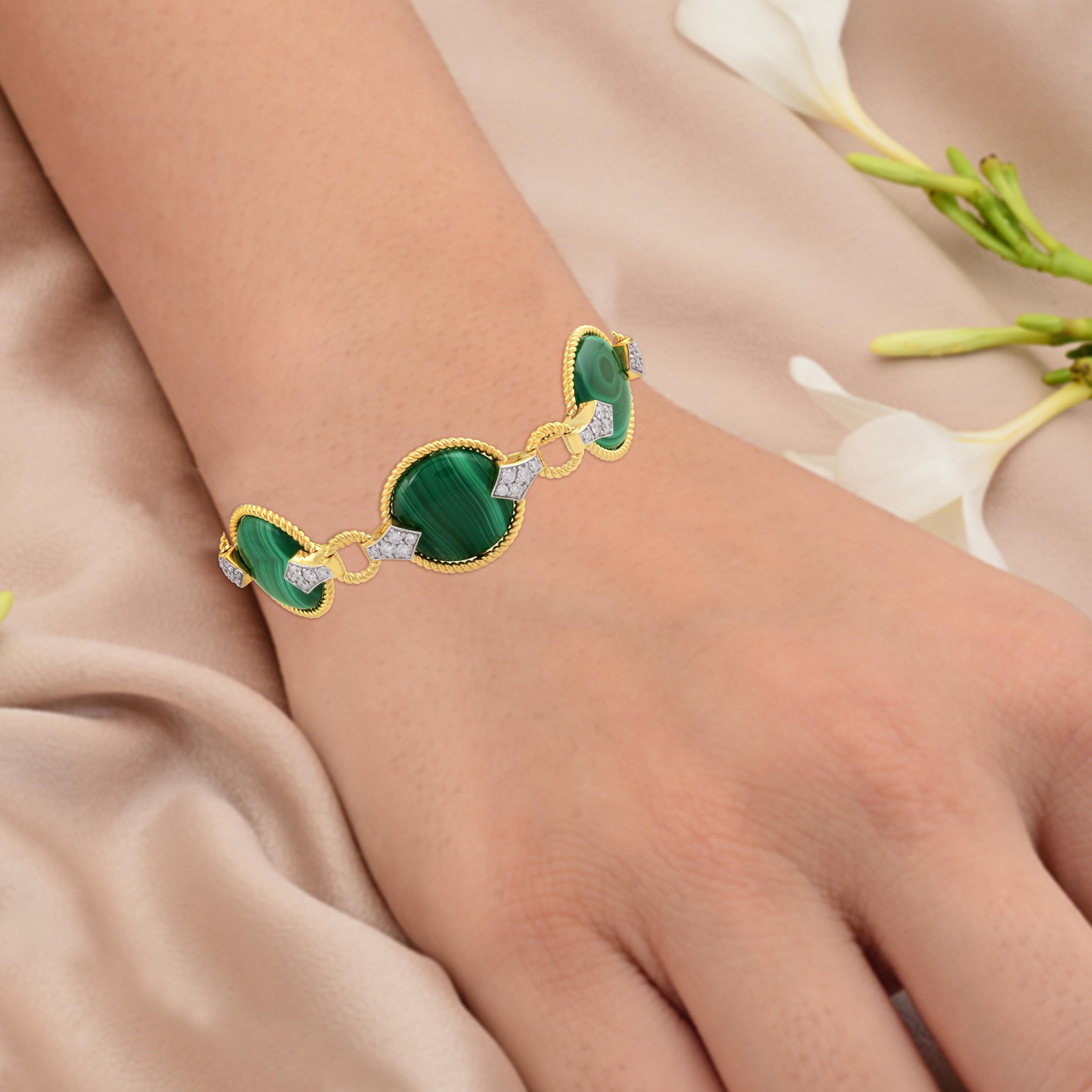 Real 86,14 Karat Malachit-Armband 2,25 Karat Diamant Pave 18 Karat Gelbgold (Rundschliff) im Angebot