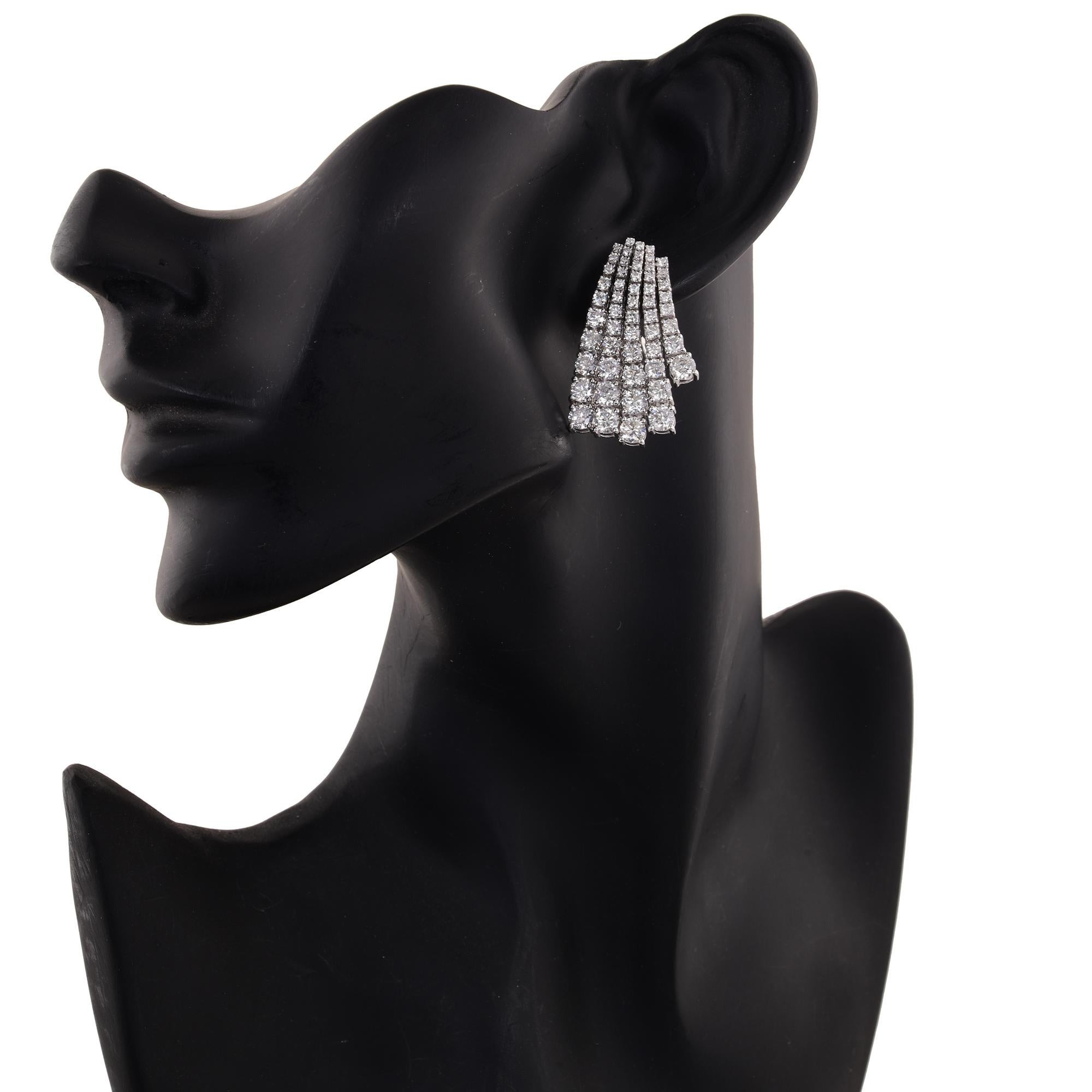 Modern Real 8.8 Carat Multi Layer Diamond Earrings 14 Karat White Gold Handmade Jewelry For Sale