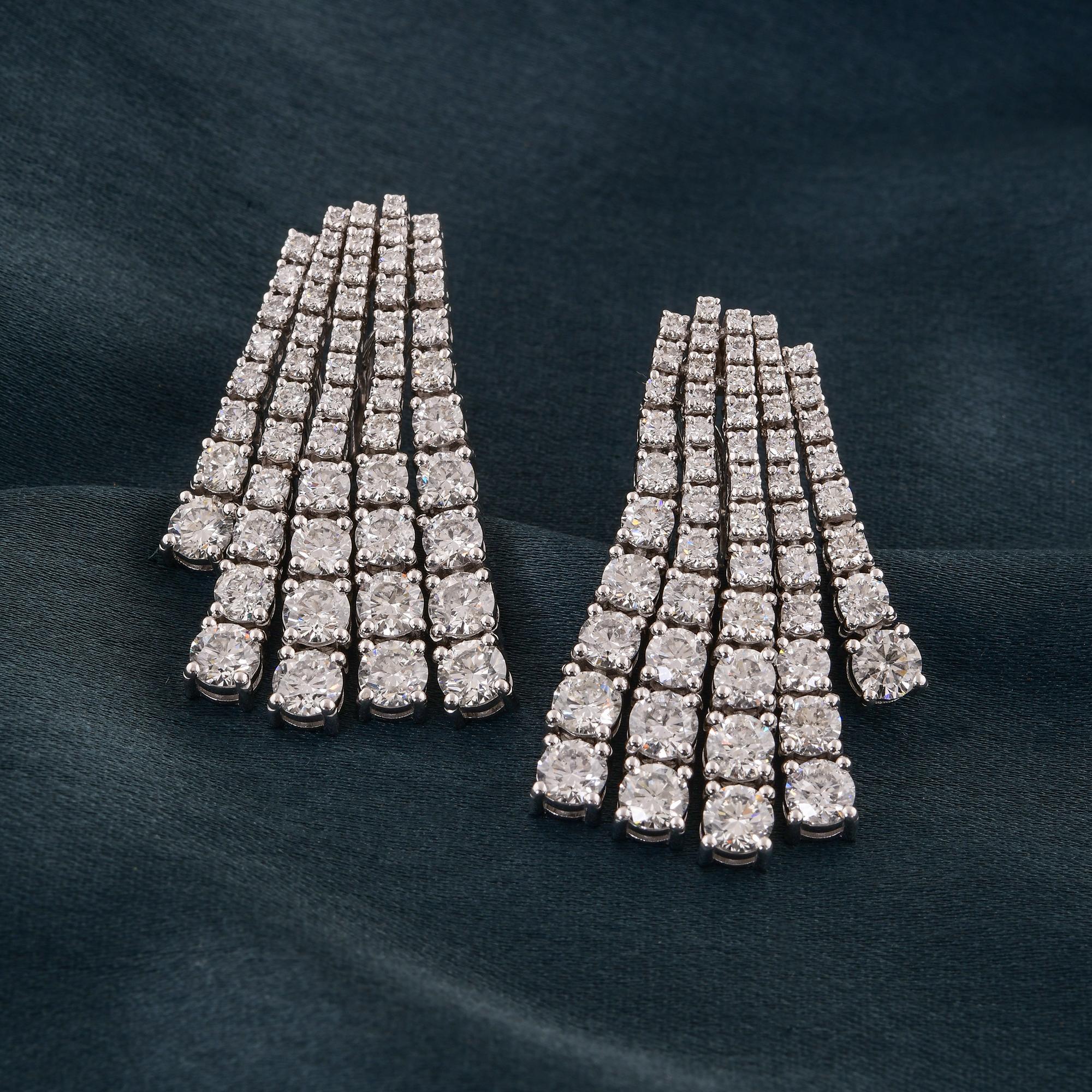 Round Cut Real 8.8 Carat Multi Layer Diamond Earrings 14 Karat White Gold Handmade Jewelry For Sale
