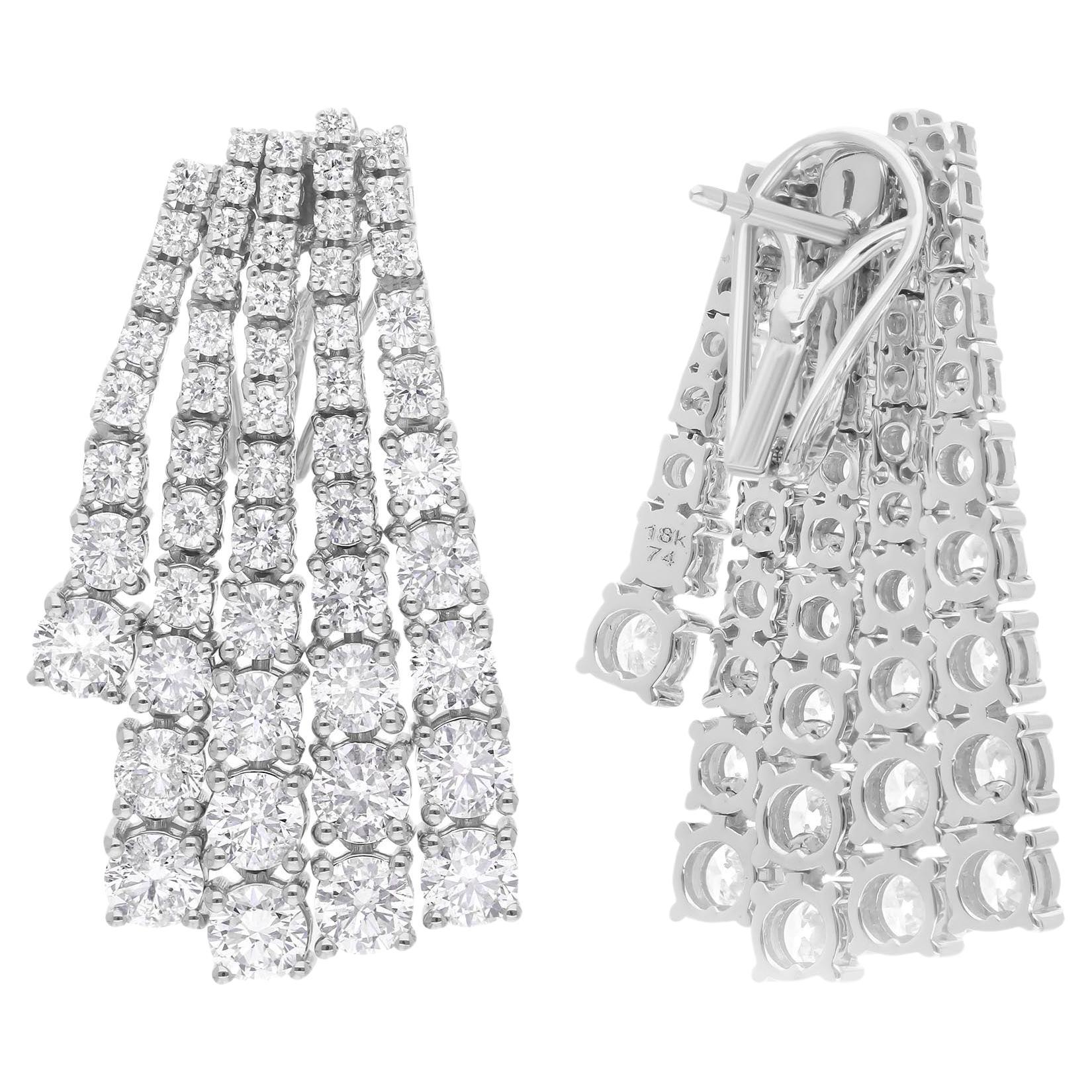 Real 8.8 Carat Multi Layer Diamond Earrings 14 Karat White Gold Handmade Jewelry For Sale