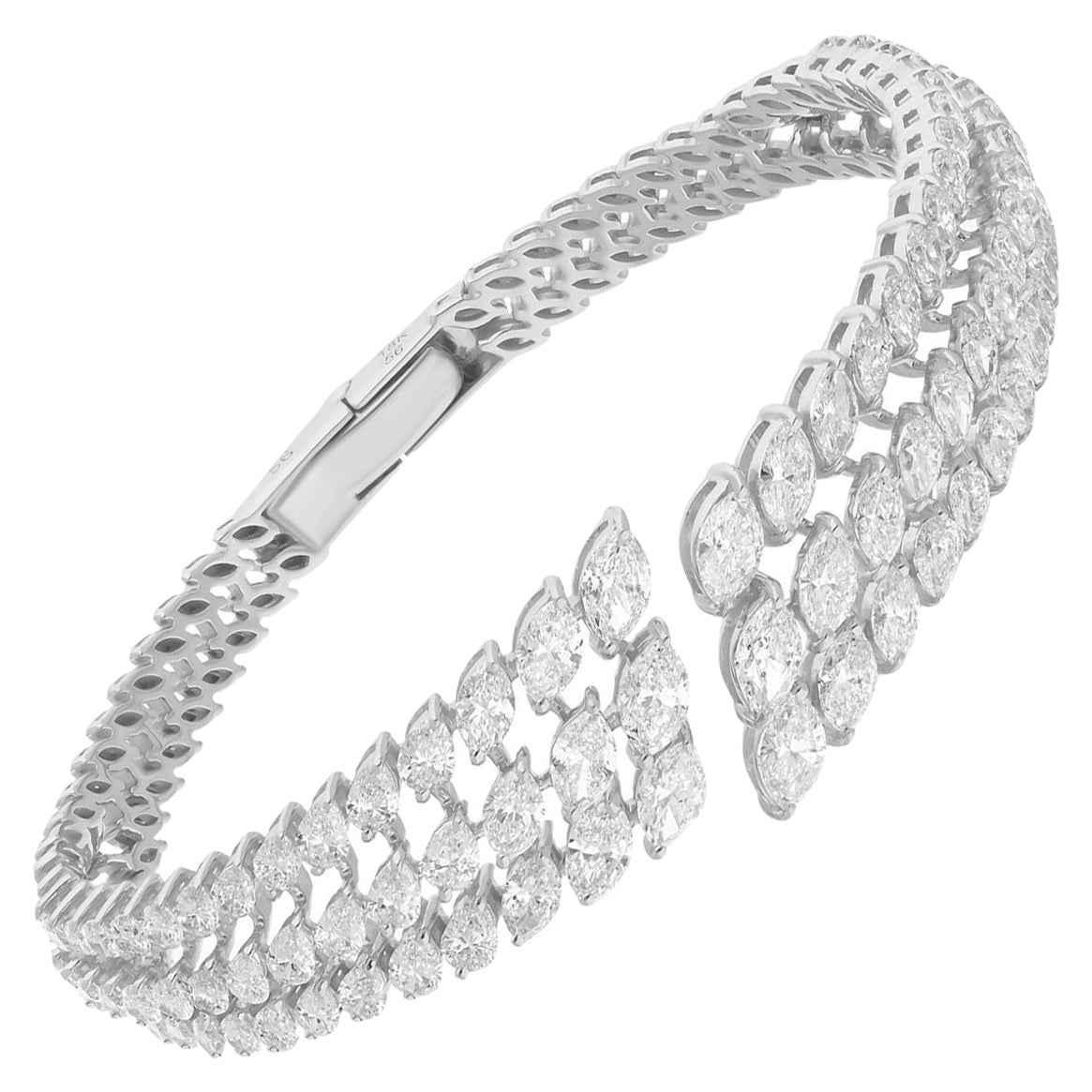 Real 8.80 Carat SI/H Marquise Diamond Cuff Bangle Bracelet 18 Karat White Gold