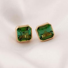 Echte 9,02 Karat Grüner Turmalin Edelstein Ohrringe 18 Karat Gelbgold Schmuck