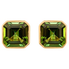 Echte 9,02 Karat Grüner Turmalin Edelstein Ohrringe 18 Karat Gelbgold Schmuck