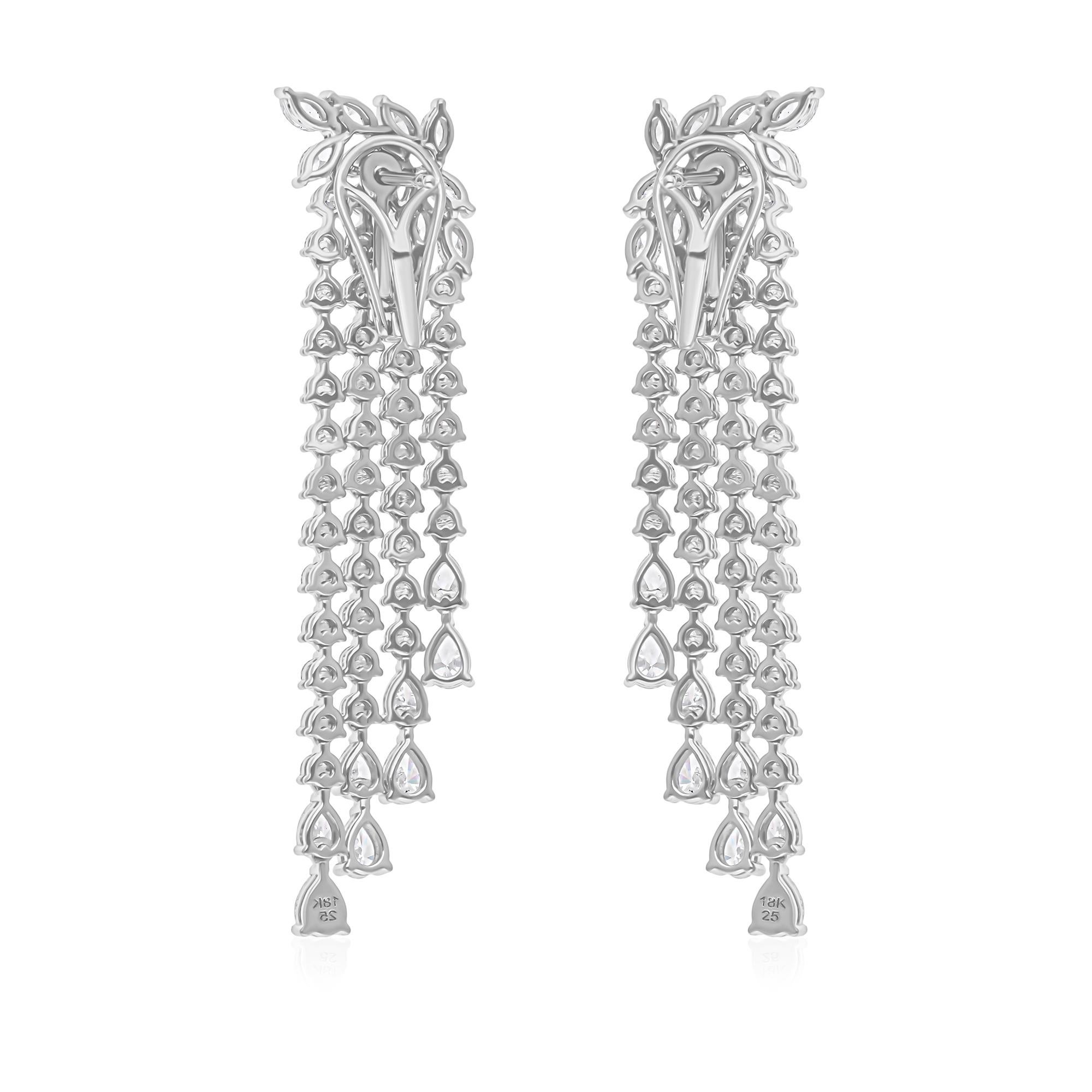 Orecchini a lampadario con diamanti tondi, reali, da 9,20 carati SI/H Pear, in oro bianco 18 carati In condizioni Nuovo in vendita a Diera, Dubai